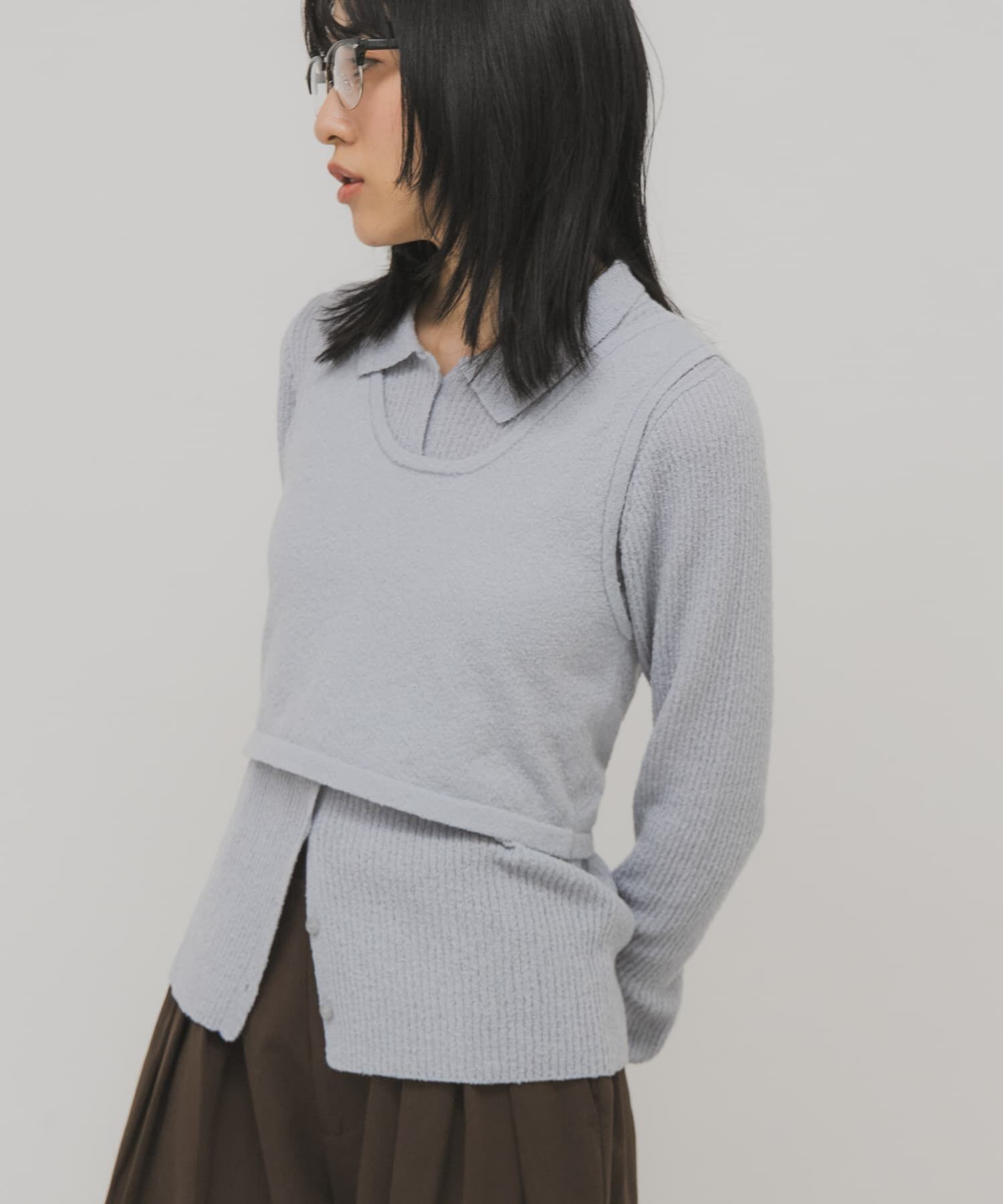  「『一部WEB限定カラー』ミニブークレレイヤードニットシャツ」|ニット・セーター|