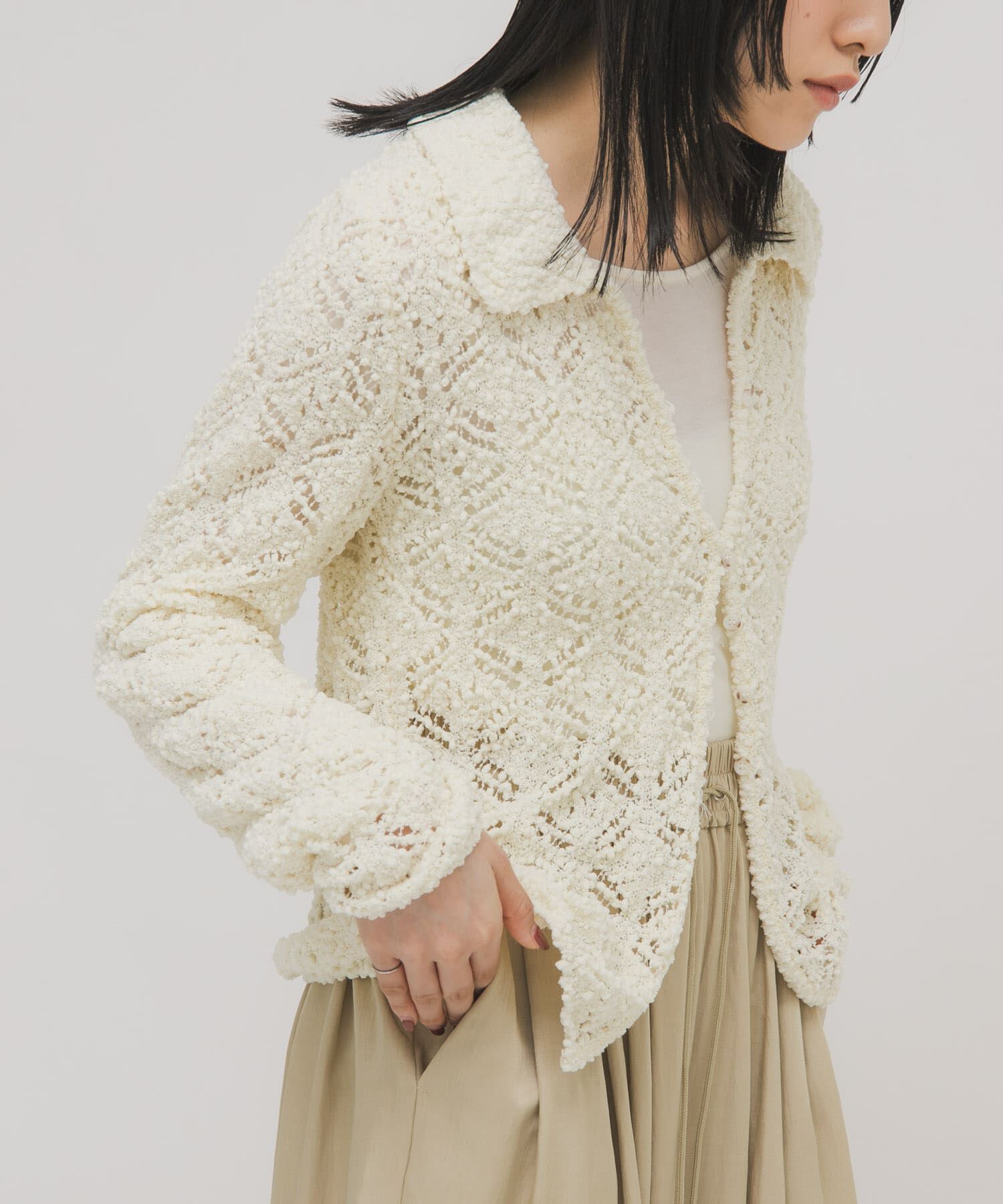  「クロシェレースニットシャツ」|ニット・セーター|