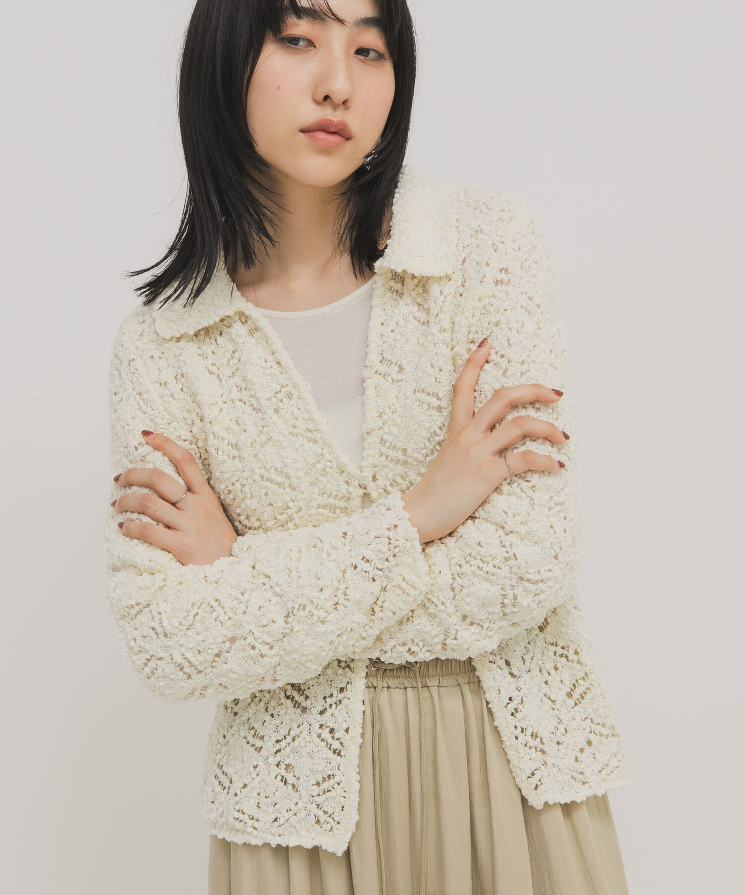  「クロシェレースニットシャツ」|ニット・セーター|