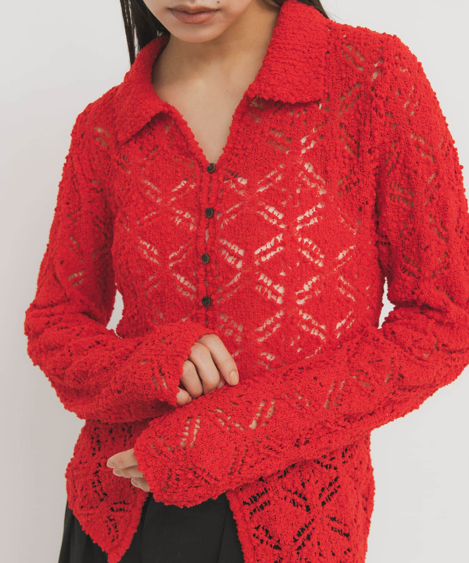  「クロシェレースニットシャツ」|ニット・セーター|