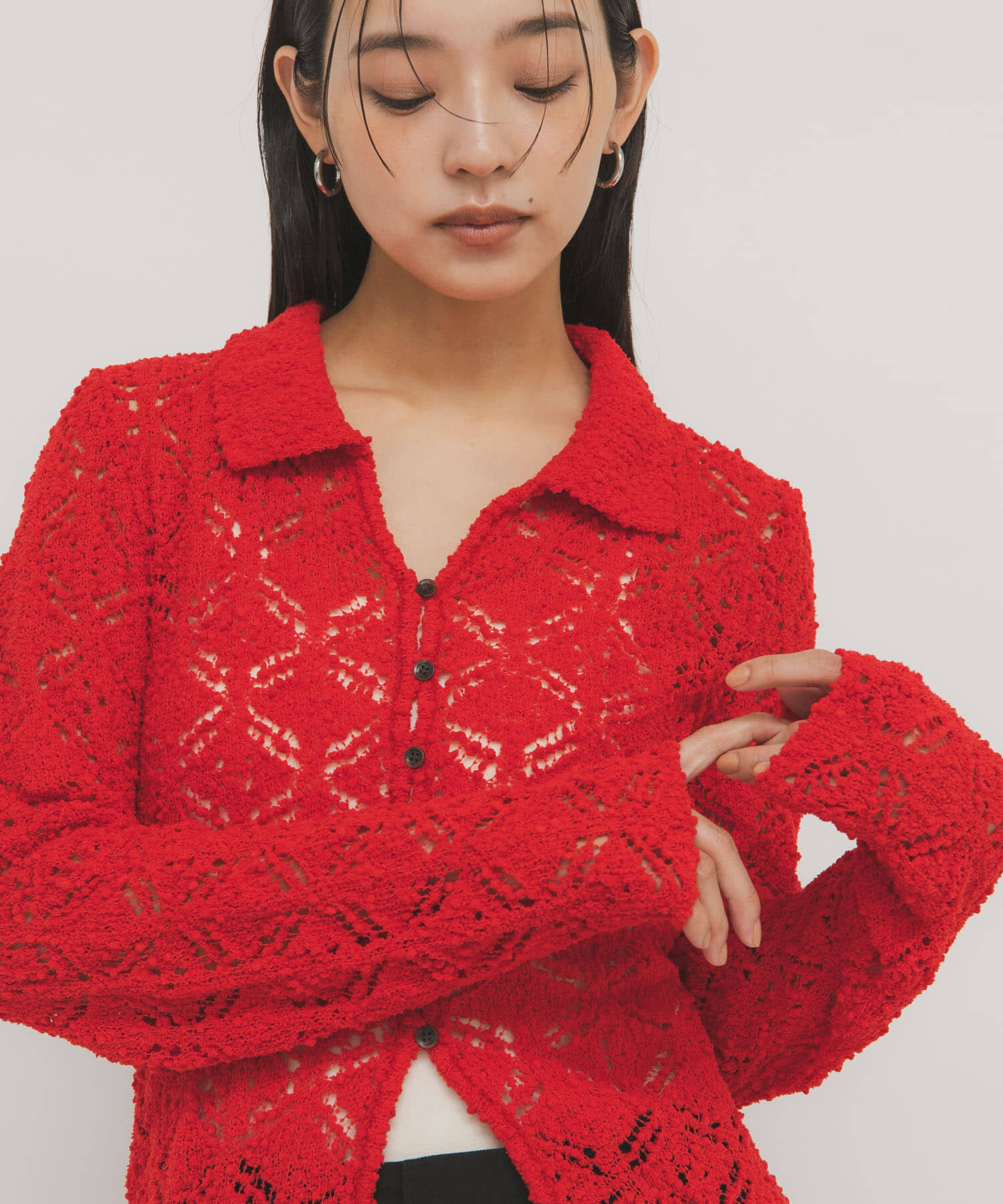  「クロシェレースニットシャツ」|ニット・セーター|