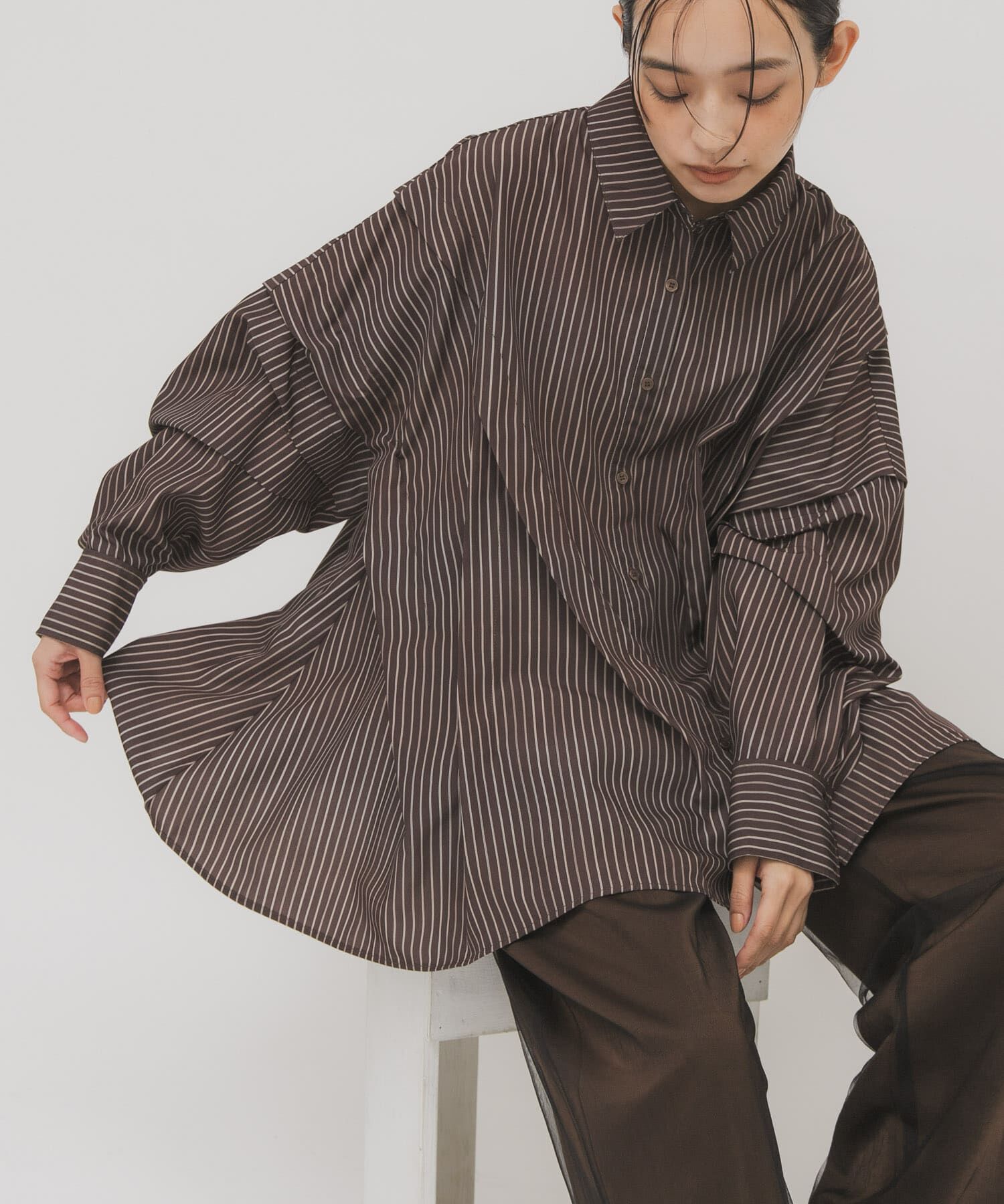 「ランダムタックデザインストライプシャツ」|シャツ・ブラウス|