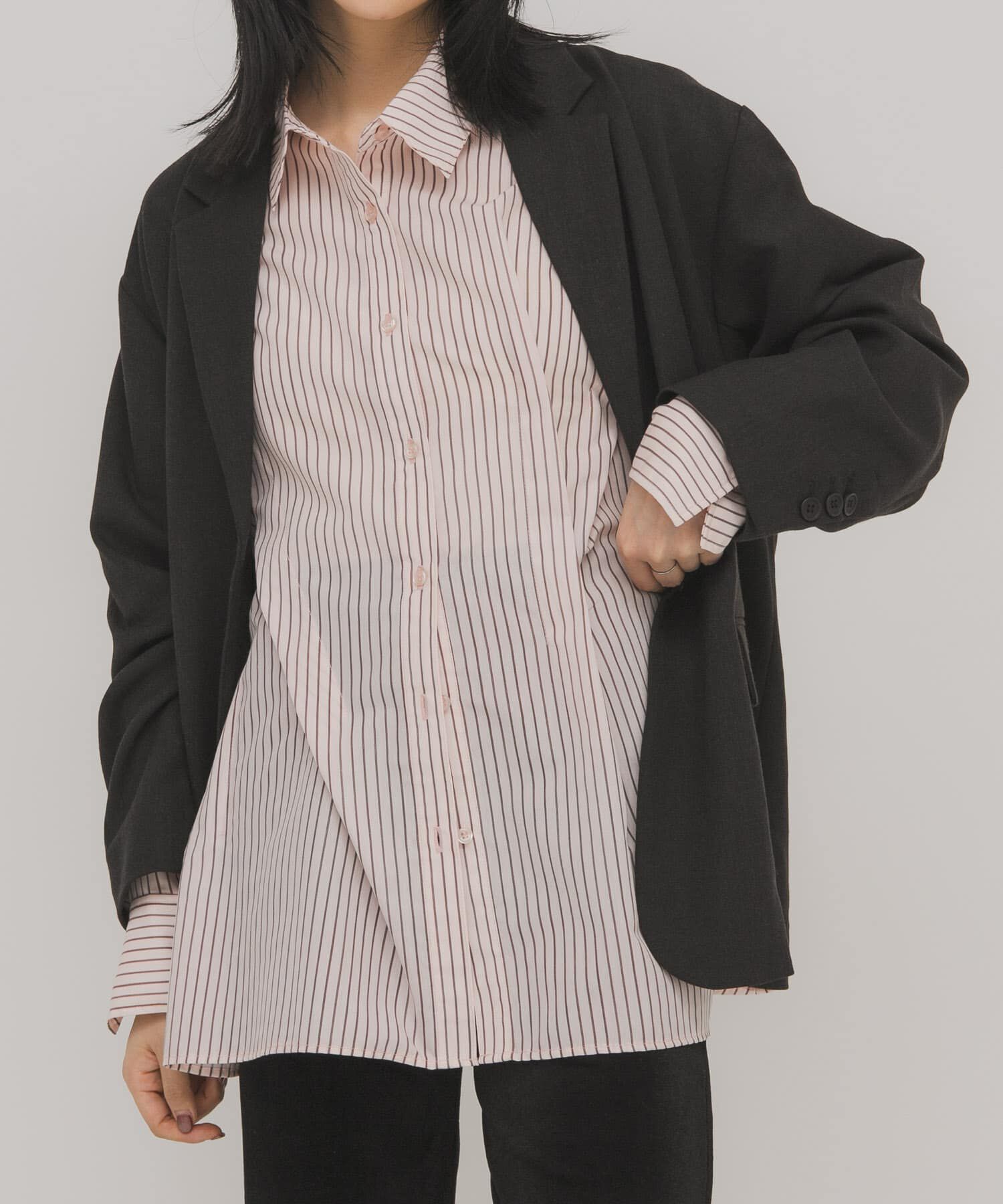  「ランダムタックデザインストライプシャツ」|シャツ・ブラウス|ピンク系その他