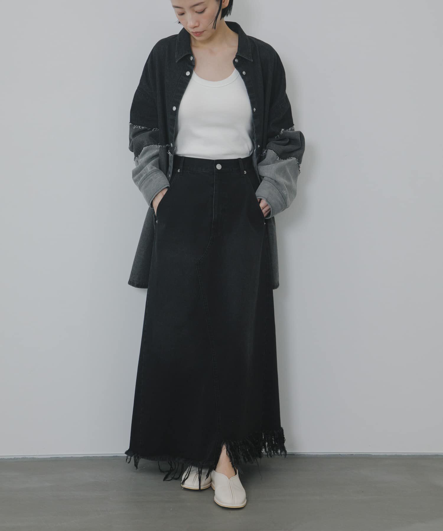  「アシメフリンジデニムスカート」|スカート|