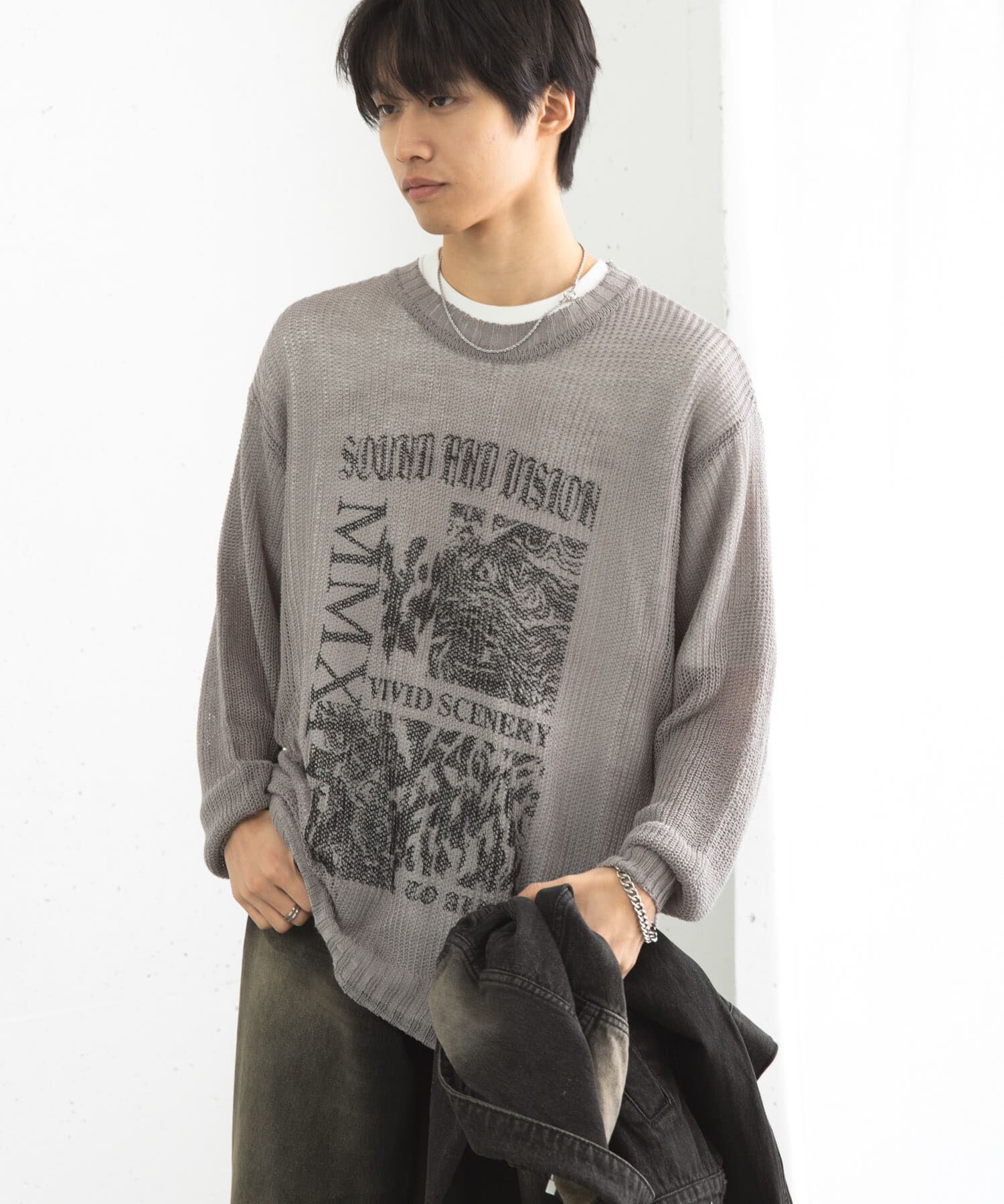 SENSE OF PLACE by URBAN RESEARCH「『洗濯可』グラフィックプリントシアーニット」|ニット・セーター|