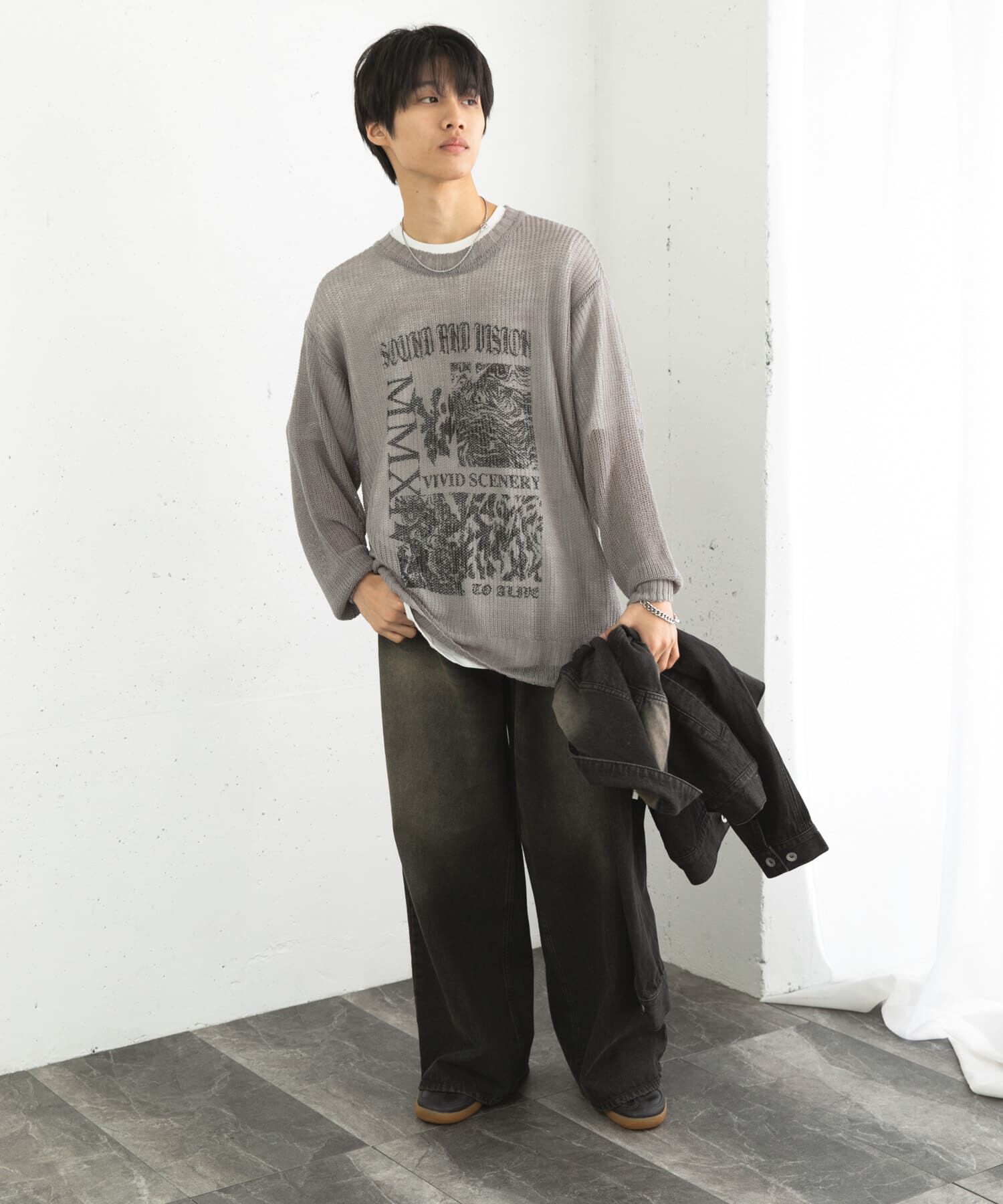 SENSE OF PLACE by URBAN RESEARCH「『洗濯可』グラフィックプリントシアーニット」|ニット・セーター|