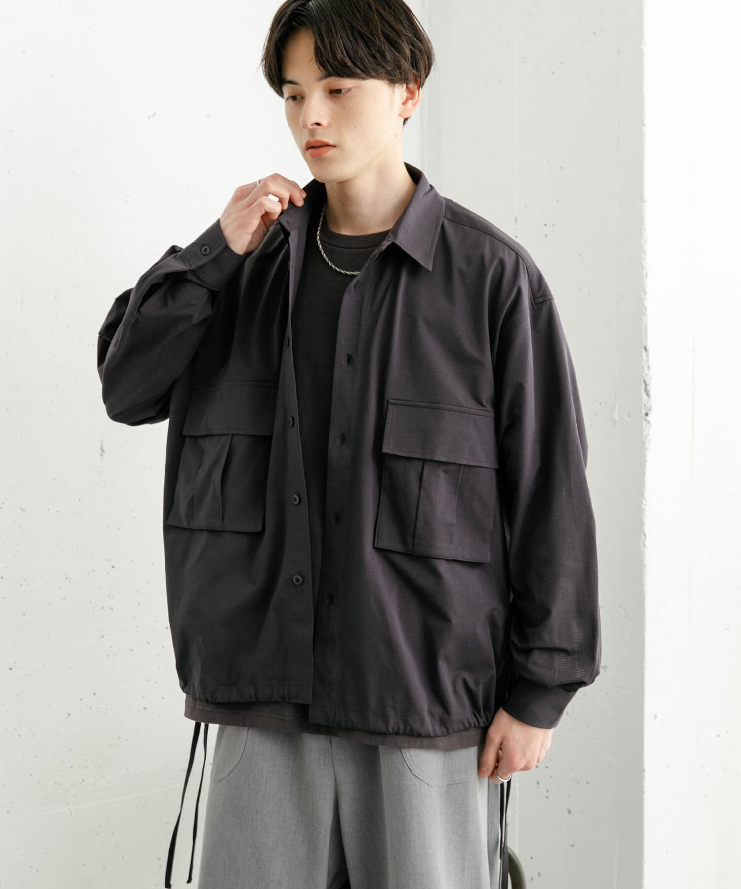 SENSE OF PLACE by URBAN RESEARCH「ドットメッシュダブルポケットロングスリーブシャツ」|シャツ・ブラウス|チャコールグレー