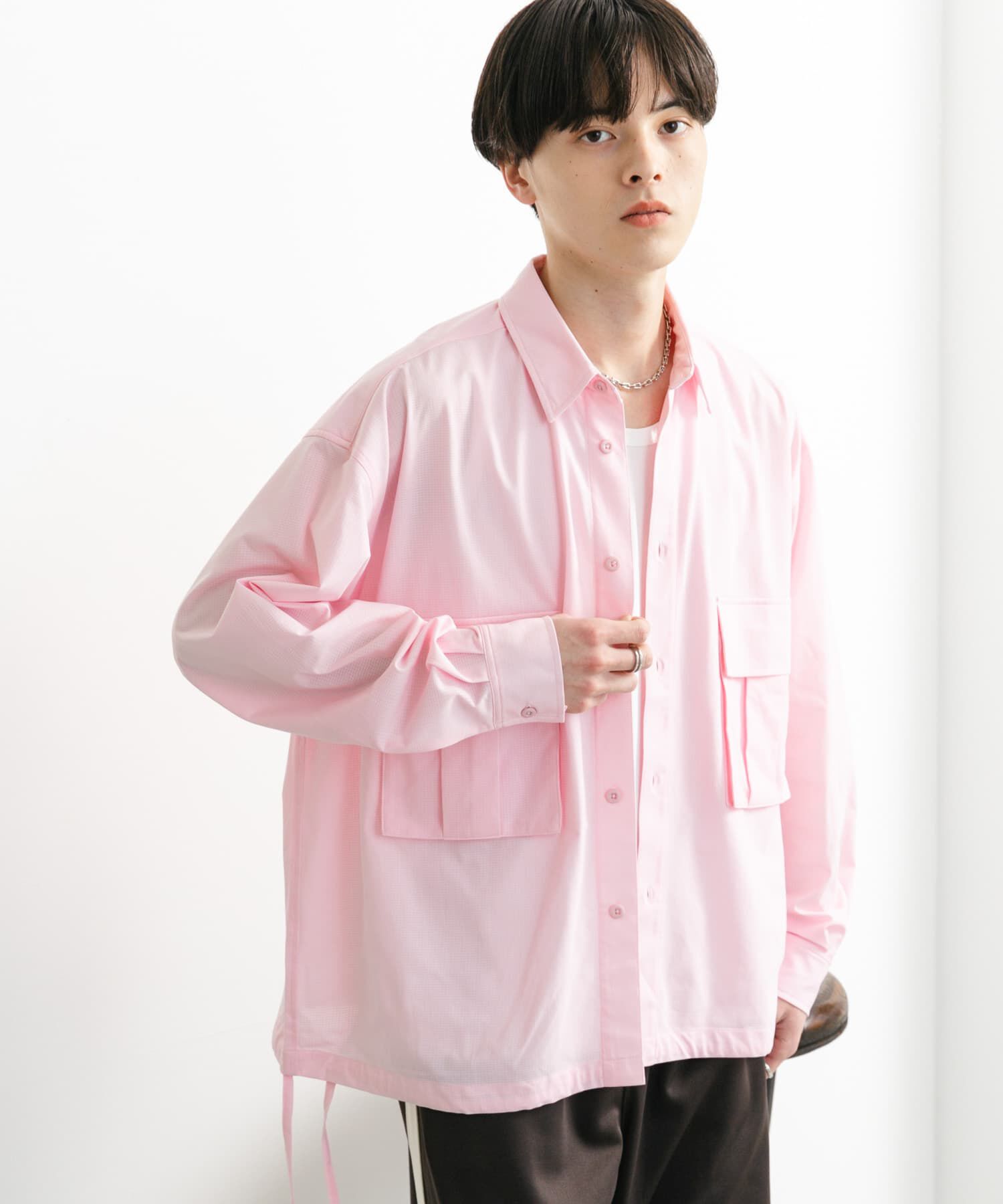 SENSE OF PLACE by URBAN RESEARCH「ドットメッシュダブルポケットロングスリーブシャツ」|シャツ・ブラウス|ライトピンク