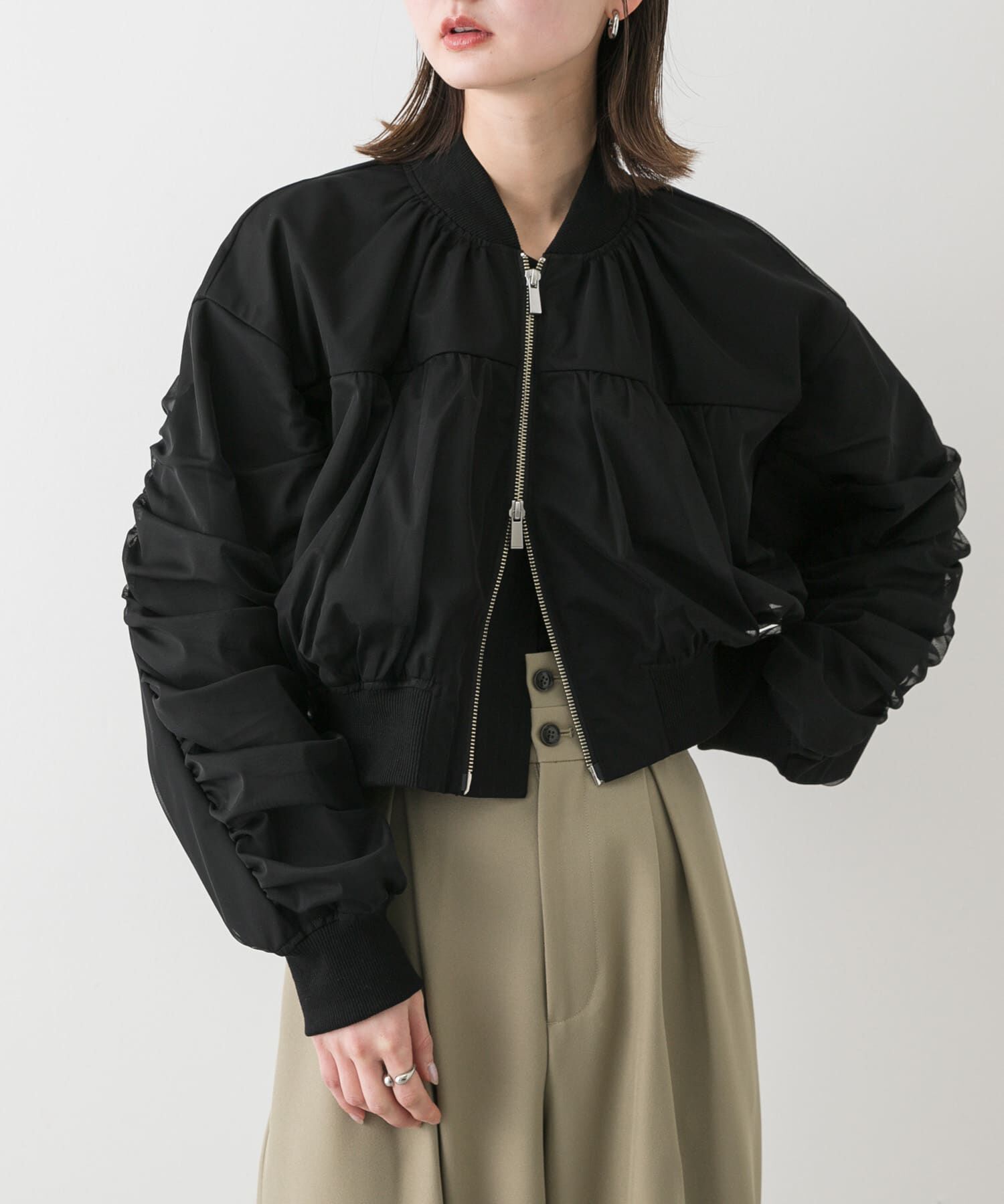 SENSE OF PLACE by URBAN RESEARCH「チュールレイヤードブルゾン」|ブルゾン・スタジャン|ブラック