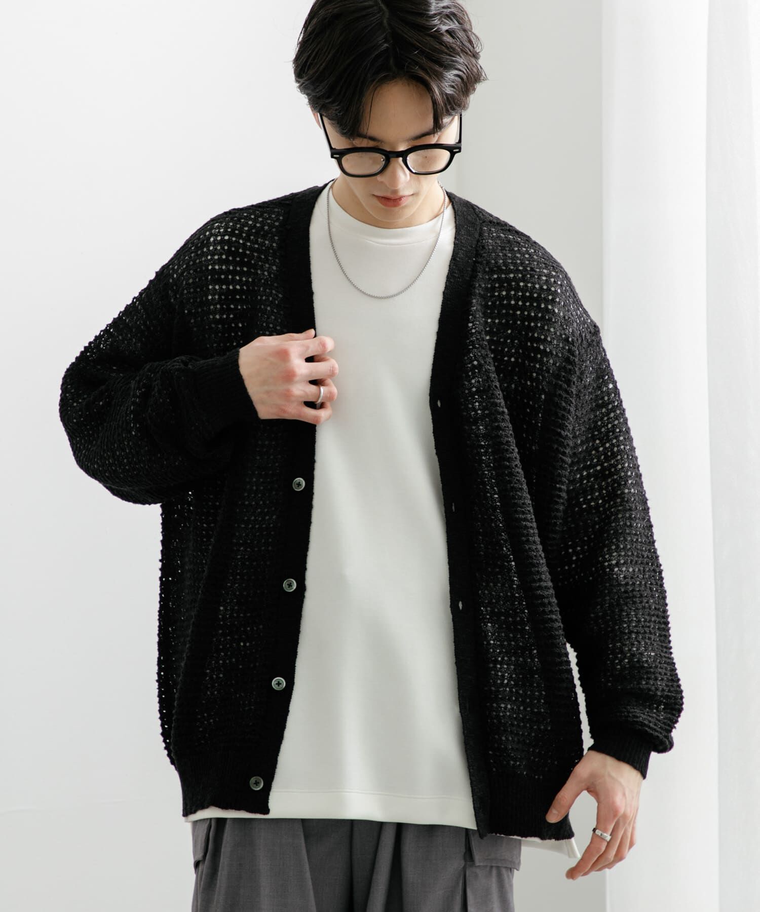 SENSE OF PLACE by URBAN RESEARCH「『ユニセックス』『洗濯可』シアーVネックカーディガン」|カーディガン|