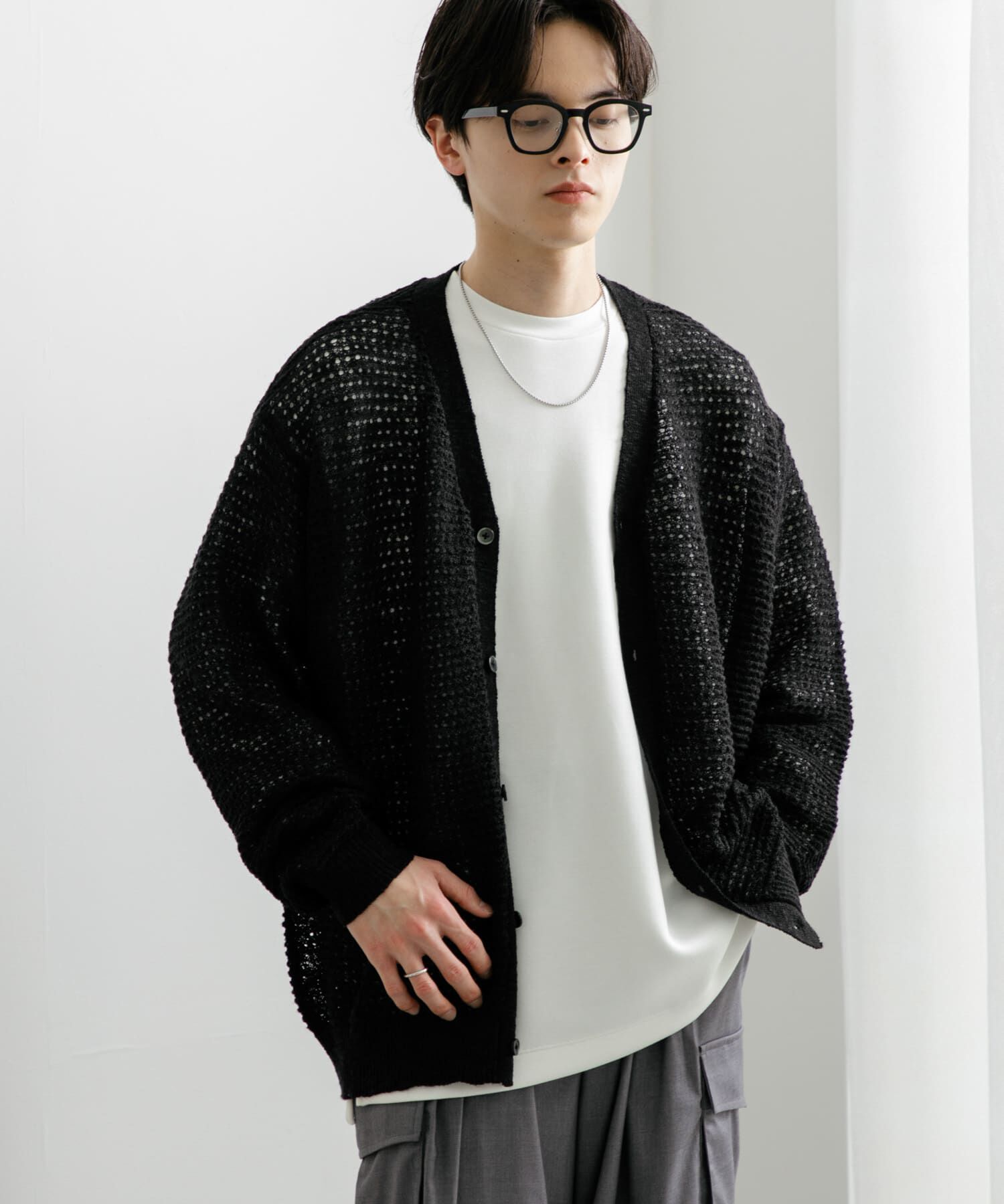 SENSE OF PLACE by URBAN RESEARCH「『ユニセックス』『洗濯可』シアーVネックカーディガン」|カーディガン|