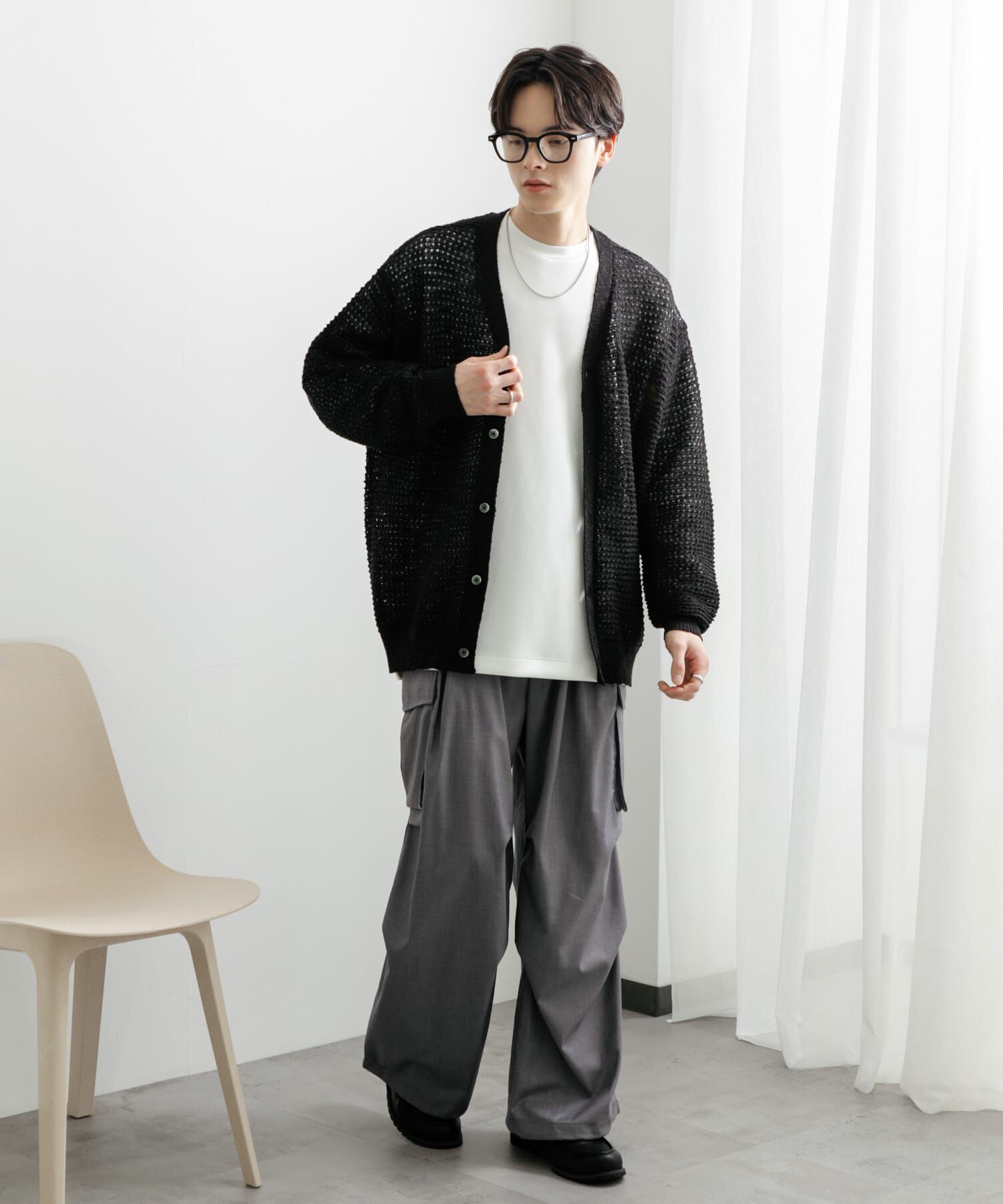 SENSE OF PLACE by URBAN RESEARCH「『ユニセックス』『洗濯可』シアーVネックカーディガン」|カーディガン|