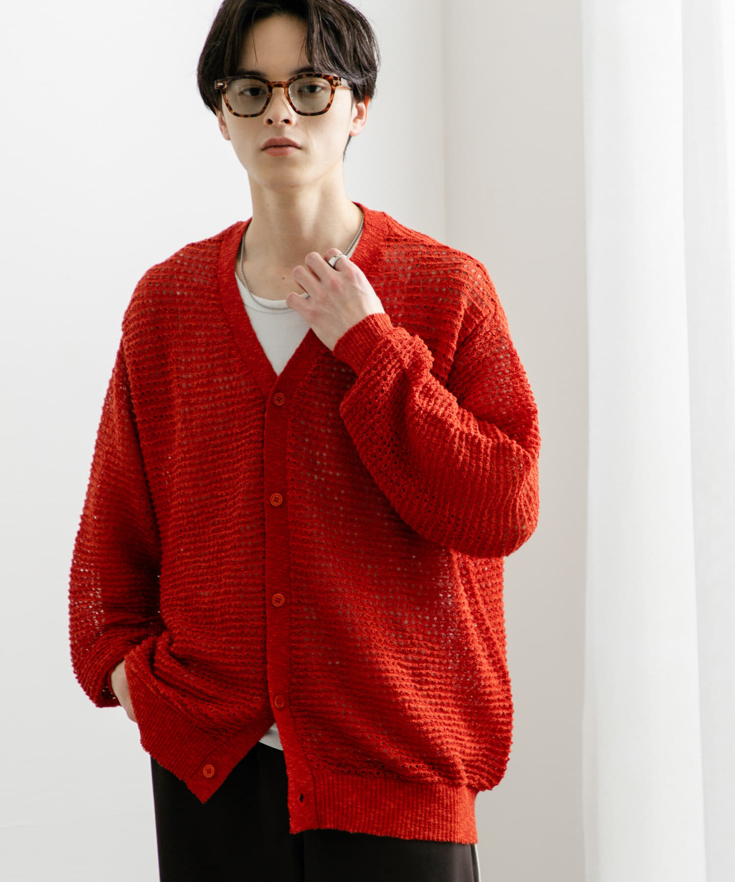 SENSE OF PLACE by URBAN RESEARCH「『ユニセックス』『洗濯可』シアーVネックカーディガン」|カーディガン|