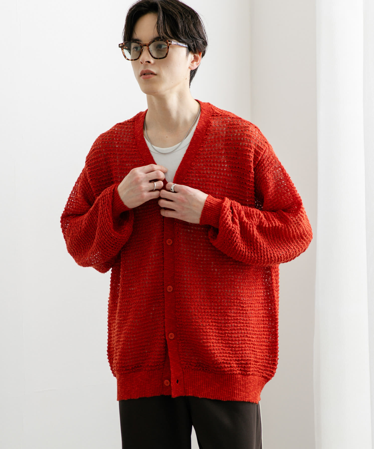 SENSE OF PLACE by URBAN RESEARCH「『ユニセックス』『洗濯可』シアーVネックカーディガン」|カーディガン|