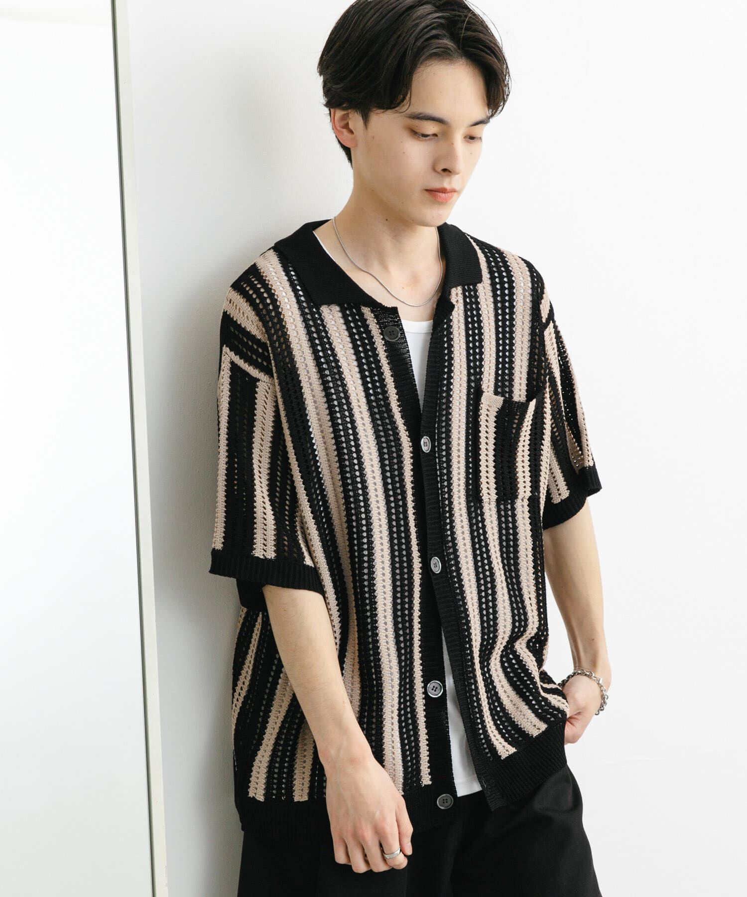 SENSE OF PLACE by URBAN RESEARCH「ストライプショートスリーブニットシャツ」|ニット・セーター|