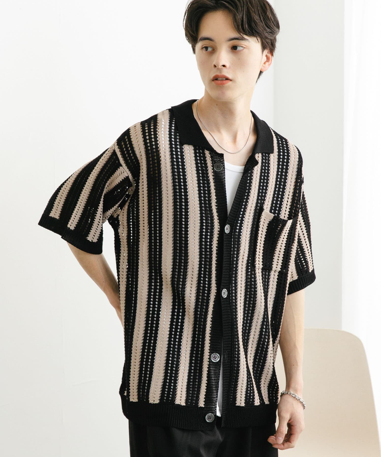 SENSE OF PLACE by URBAN RESEARCH「ストライプショートスリーブニットシャツ」|ニット・セーター|