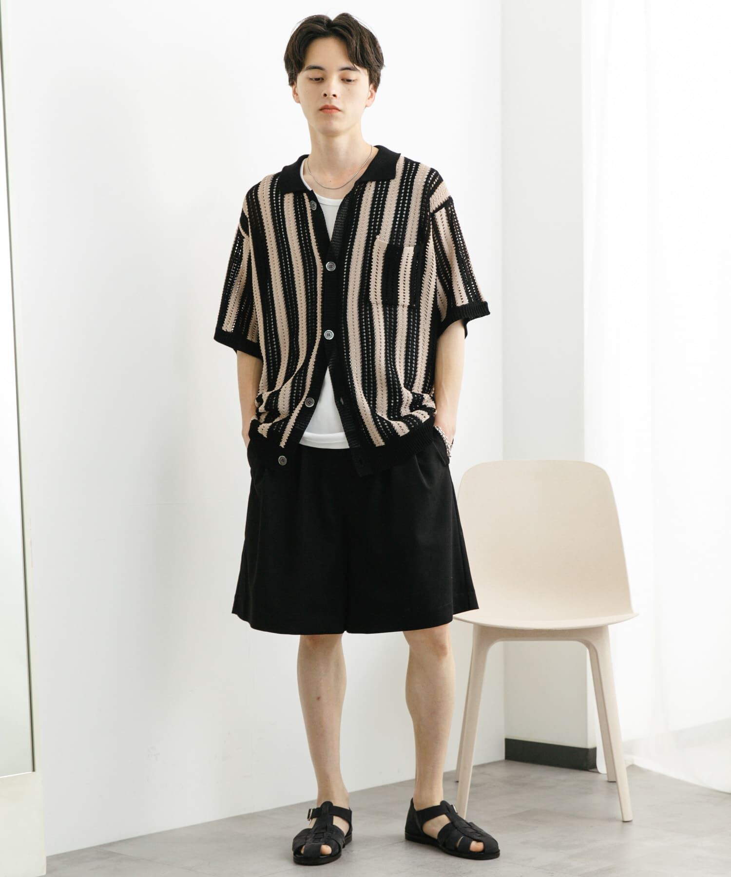 SENSE OF PLACE by URBAN RESEARCH「ストライプショートスリーブニットシャツ」|ニット・セーター|