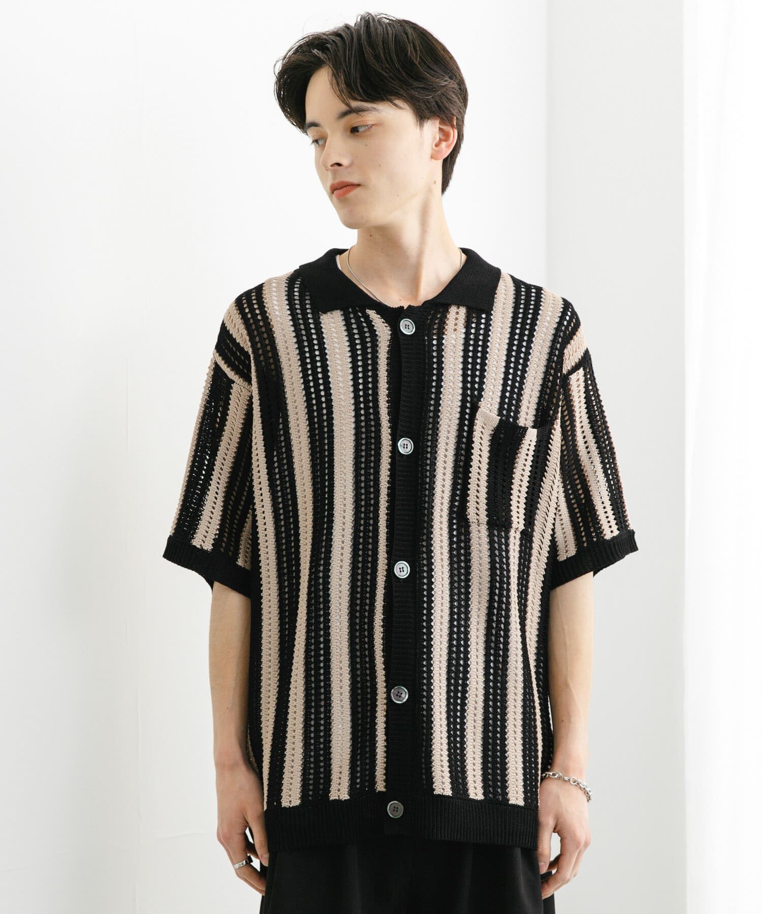 SENSE OF PLACE by URBAN RESEARCH「ストライプショートスリーブニットシャツ」|ニット・セーター|