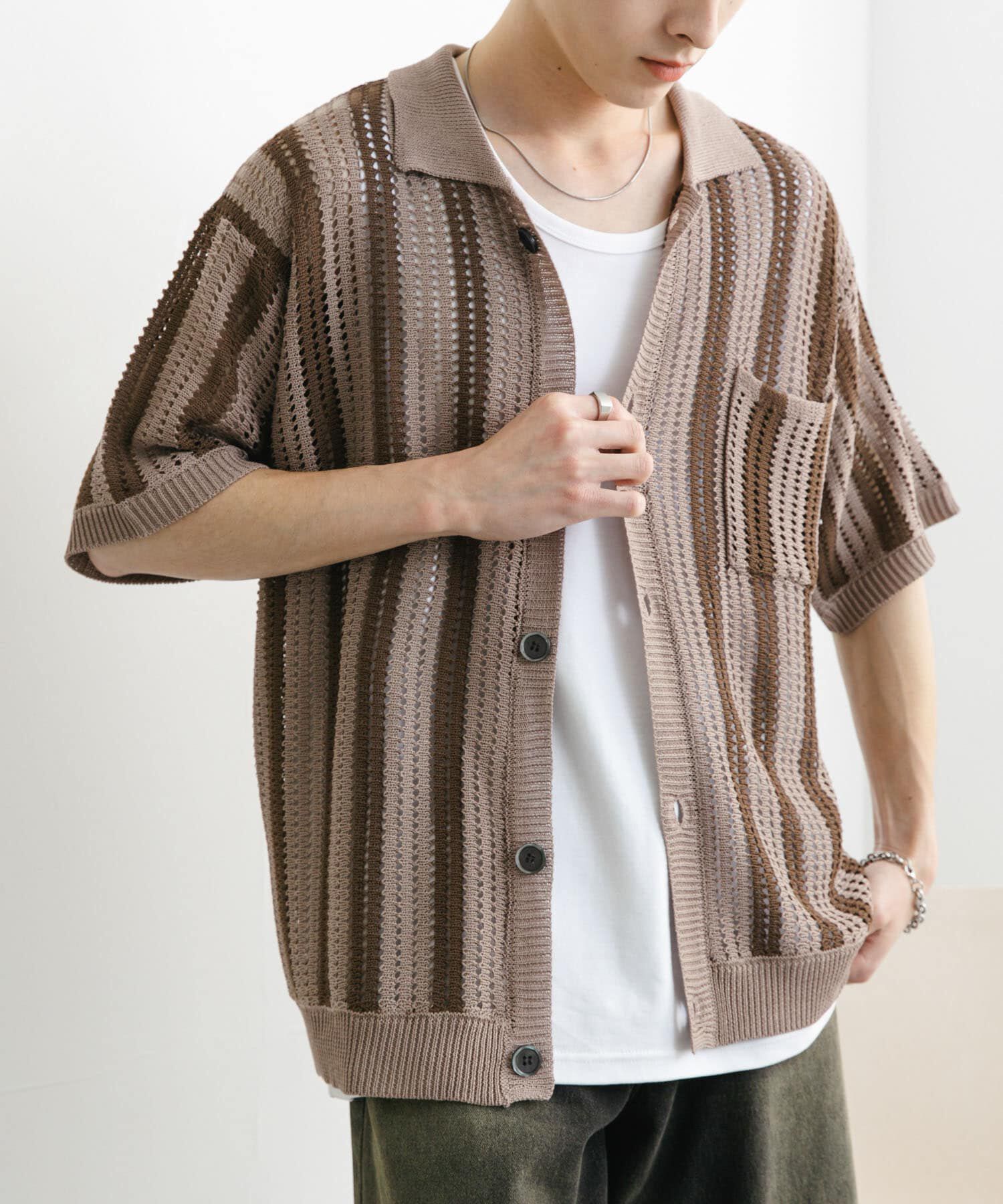 SENSE OF PLACE by URBAN RESEARCH「ストライプショートスリーブニットシャツ」|ニット・セーター|