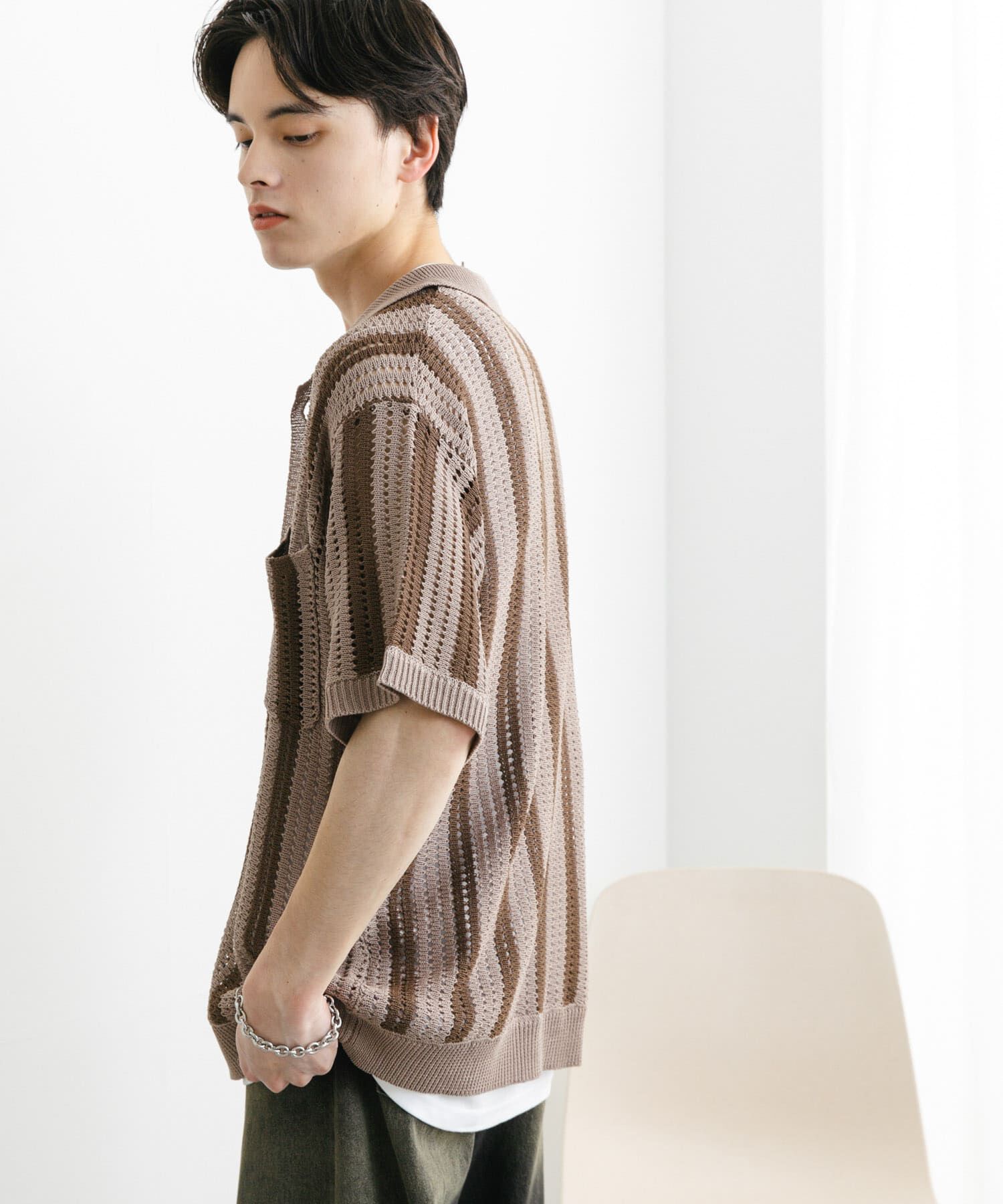 SENSE OF PLACE by URBAN RESEARCH「ストライプショートスリーブニットシャツ」|ニット・セーター|