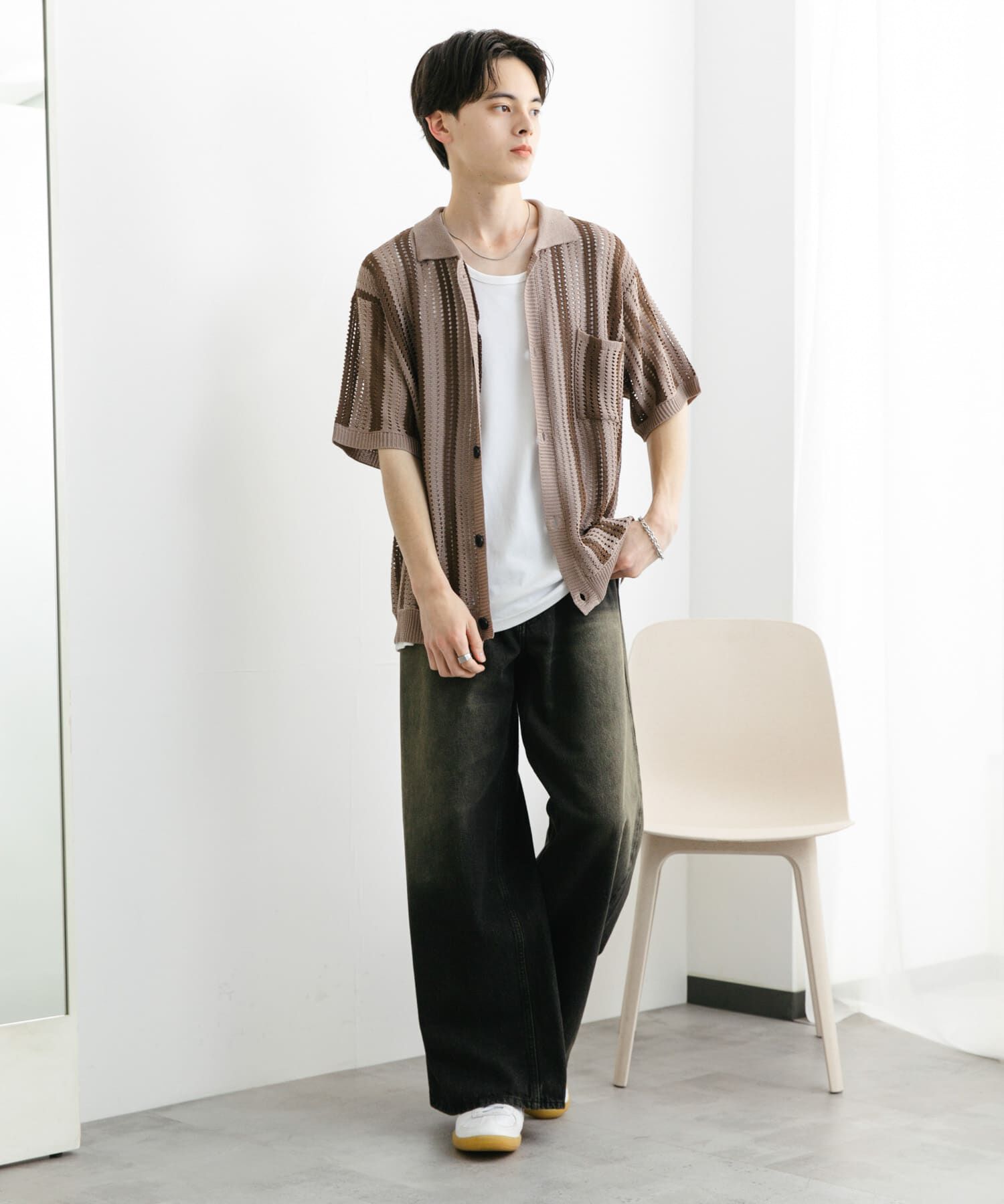 SENSE OF PLACE by URBAN RESEARCH「ストライプショートスリーブニットシャツ」|ニット・セーター|