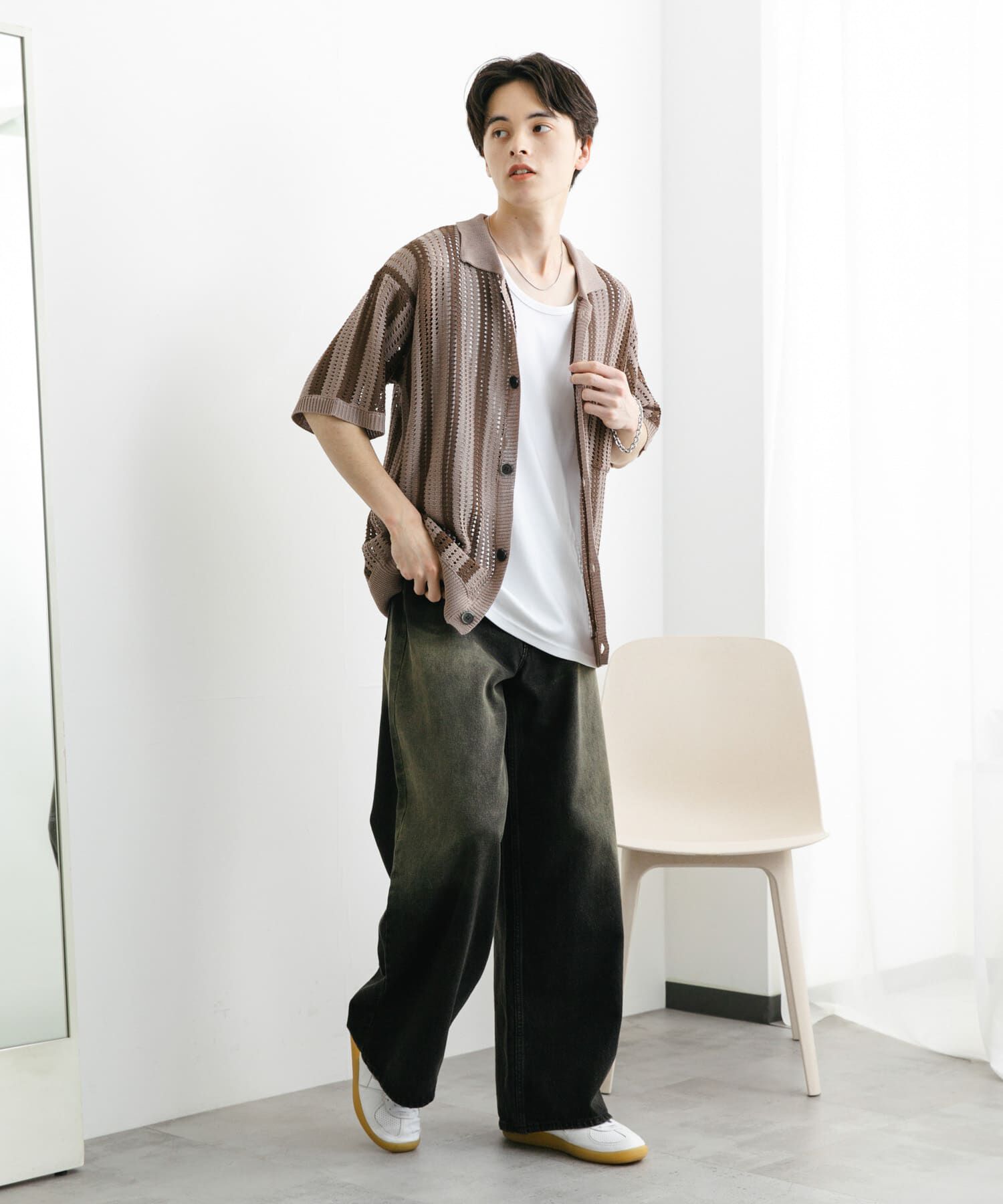 SENSE OF PLACE by URBAN RESEARCH「ストライプショートスリーブニットシャツ」|ニット・セーター|