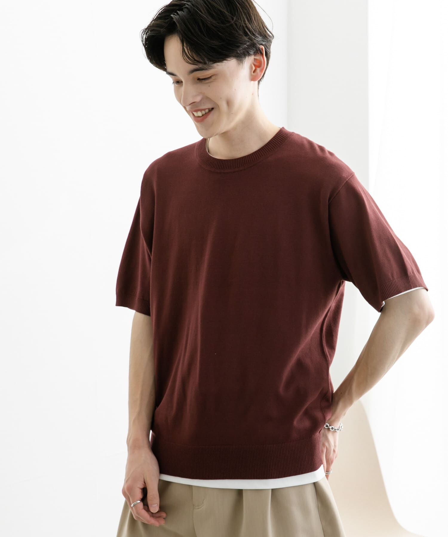 SENSE OF PLACE by URBAN RESEARCH「クルーネックニットショートスリーブTシャツ」|ニット・セーター|