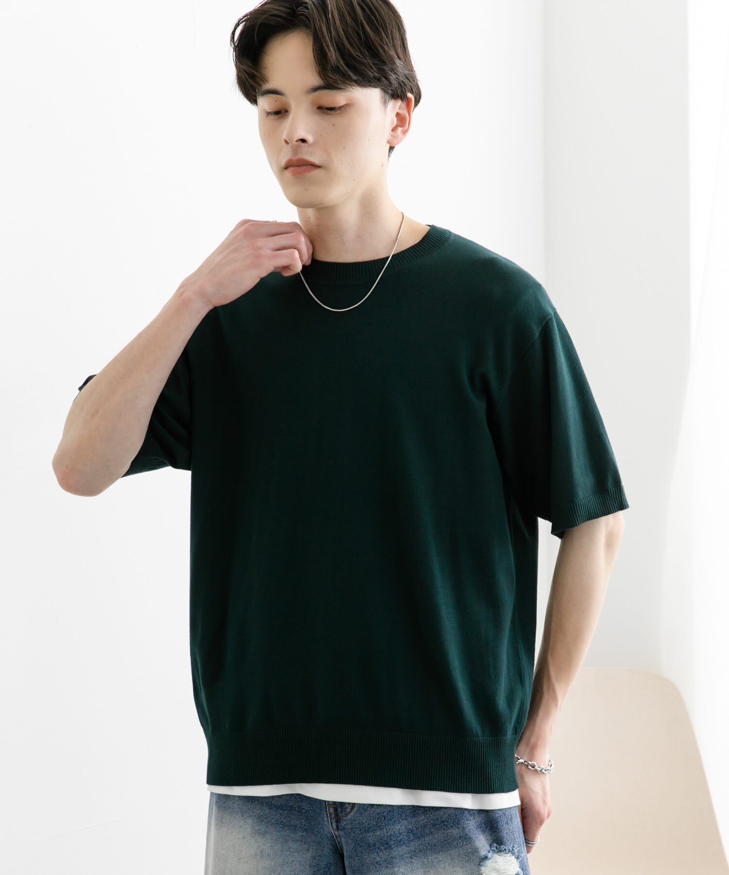 SENSE OF PLACE by URBAN RESEARCH「クルーネックニットショートスリーブTシャツ」|ニット・セーター|