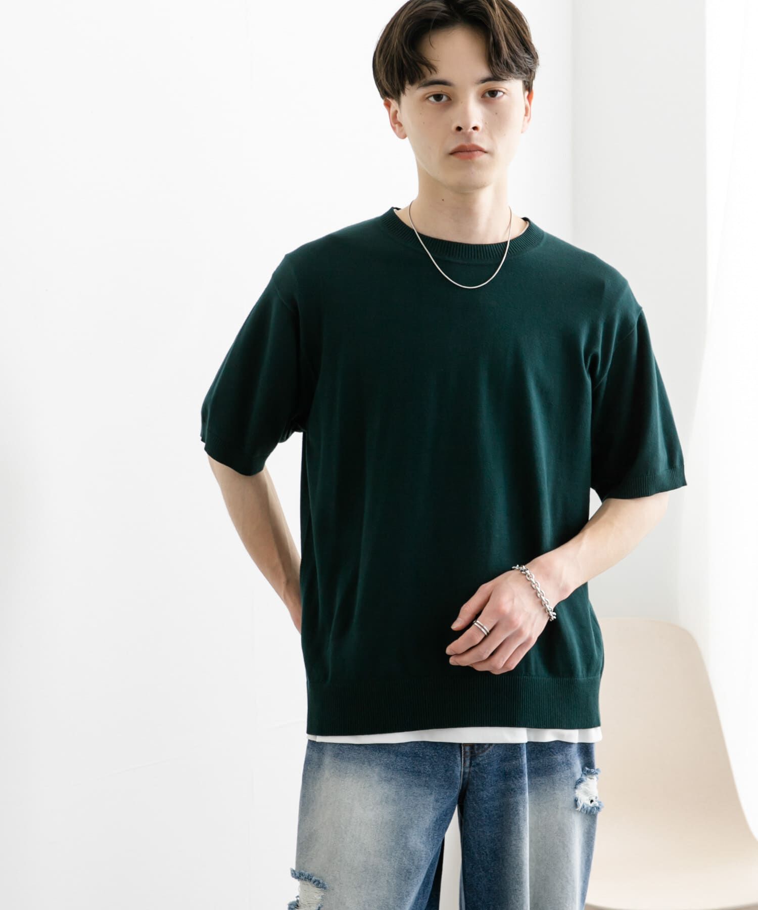 SENSE OF PLACE by URBAN RESEARCH「クルーネックニットショートスリーブTシャツ」|ニット・セーター|