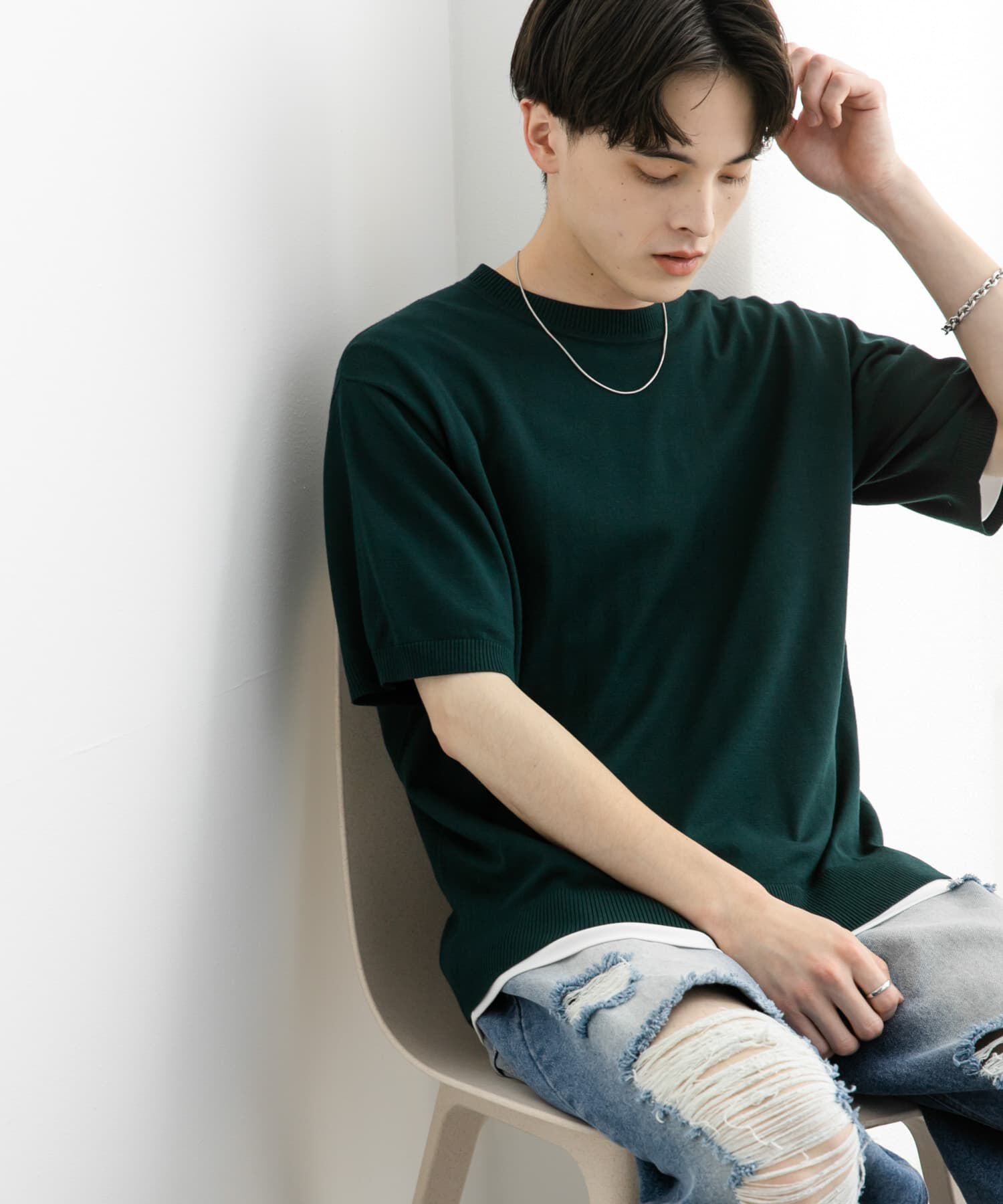 SENSE OF PLACE by URBAN RESEARCH「クルーネックニットショートスリーブTシャツ」|ニット・セーター|