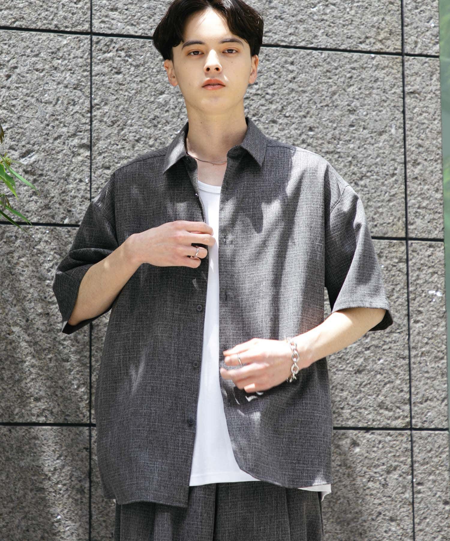 SENSE OF PLACE by URBAN RESEARCH「メランジレギュラーカラーショートスリーブシャツ」|シャツ・ブラウス|チャコールグレー