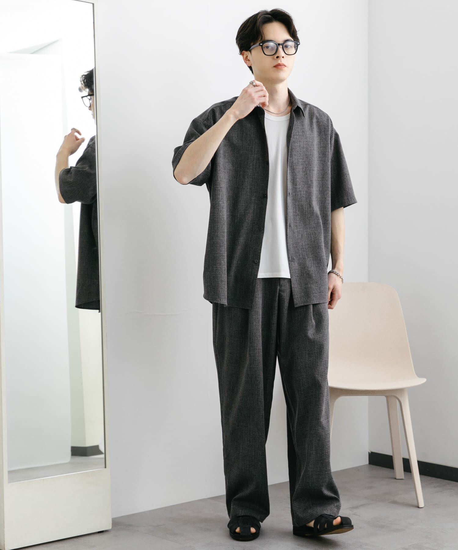 SENSE OF PLACE by URBAN RESEARCH「メランジレギュラーカラーショートスリーブシャツ」|シャツ・ブラウス|