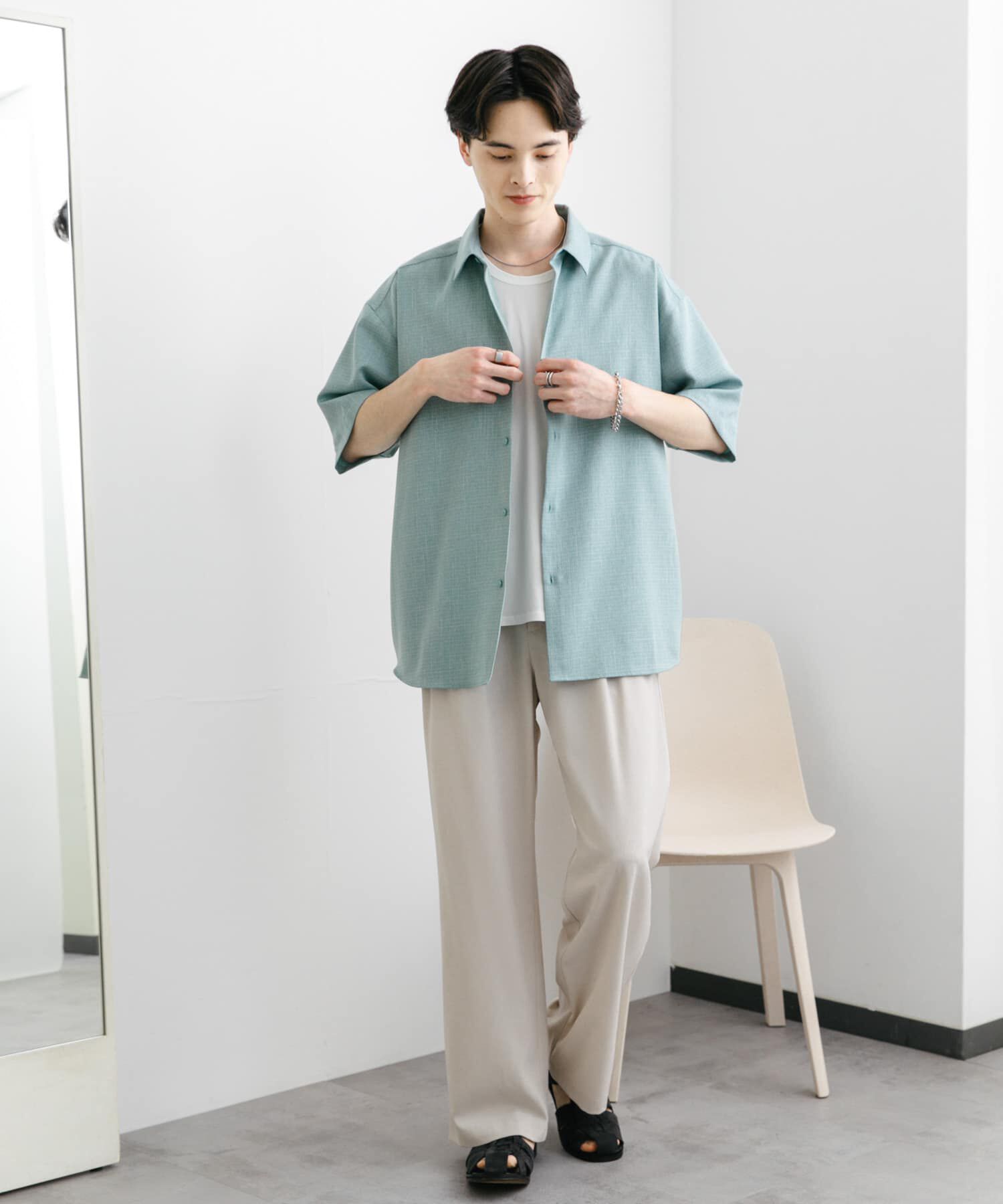 SENSE OF PLACE by URBAN RESEARCH「メランジレギュラーカラーショートスリーブシャツ」|シャツ・ブラウス|