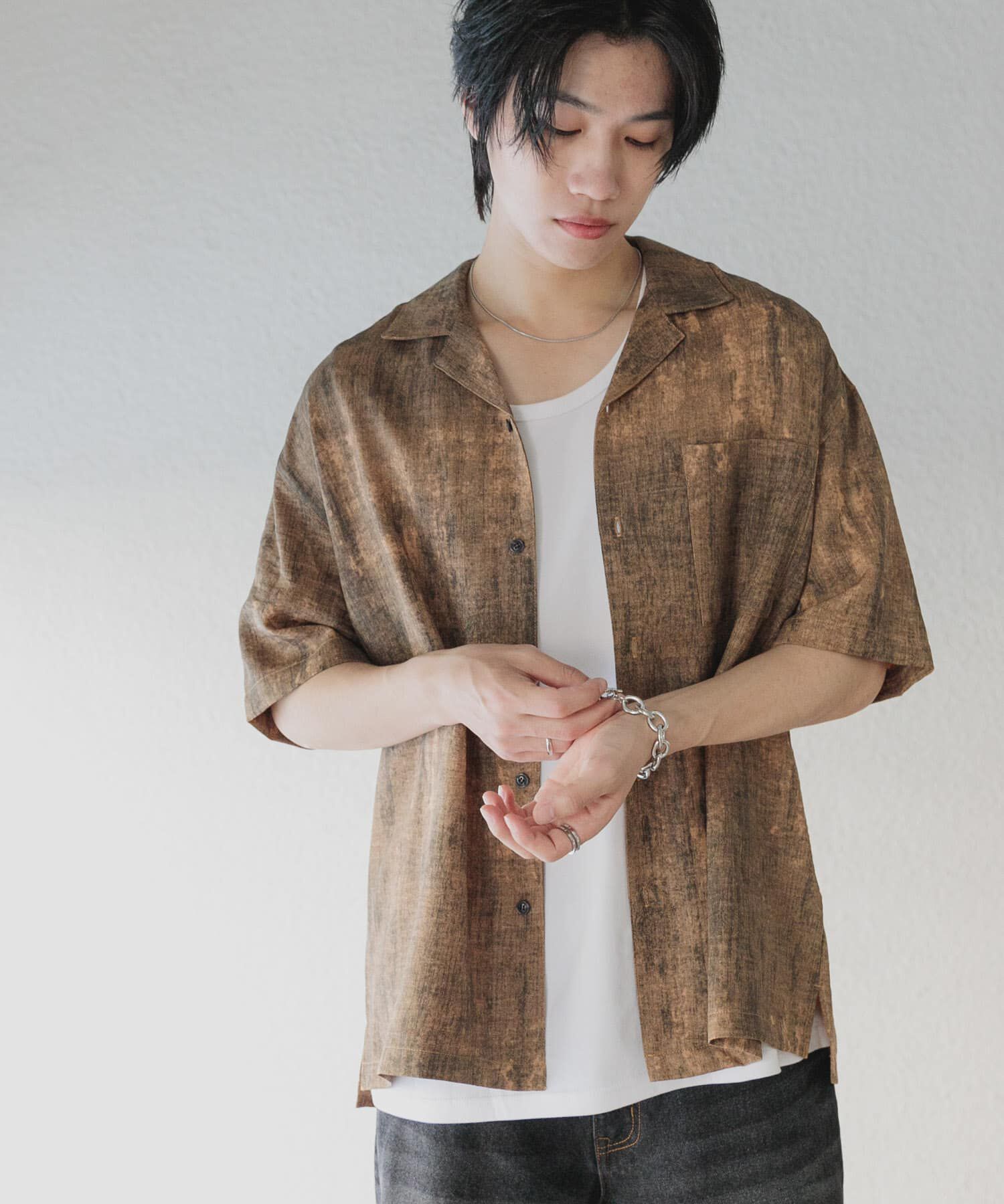 SENSE OF PLACE by URBAN RESEARCH「マーブルオープンカラーショートスリーブシャツ」|シャツ・ブラウス|