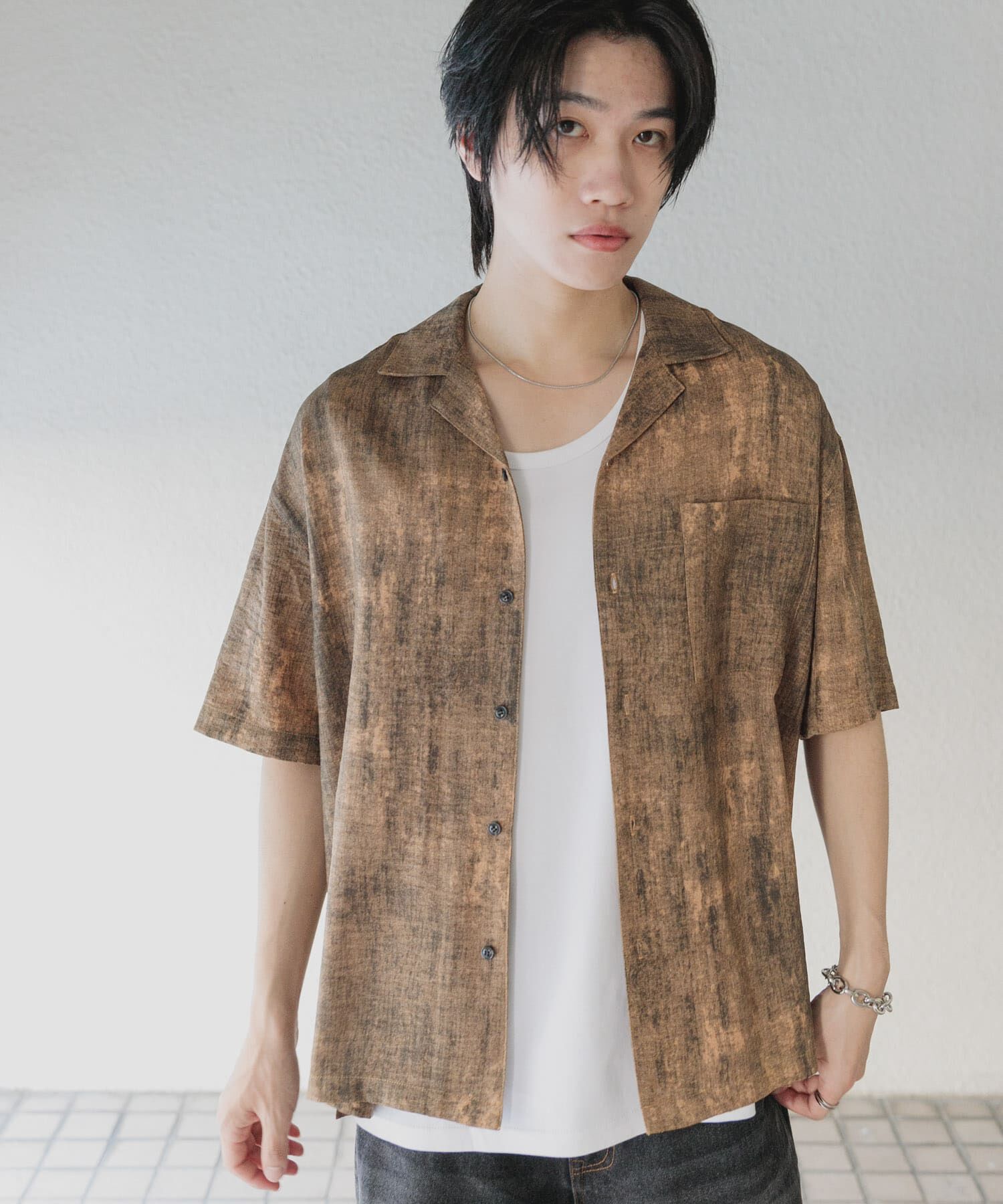 SENSE OF PLACE by URBAN RESEARCH「マーブルオープンカラーショートスリーブシャツ」|シャツ・ブラウス|