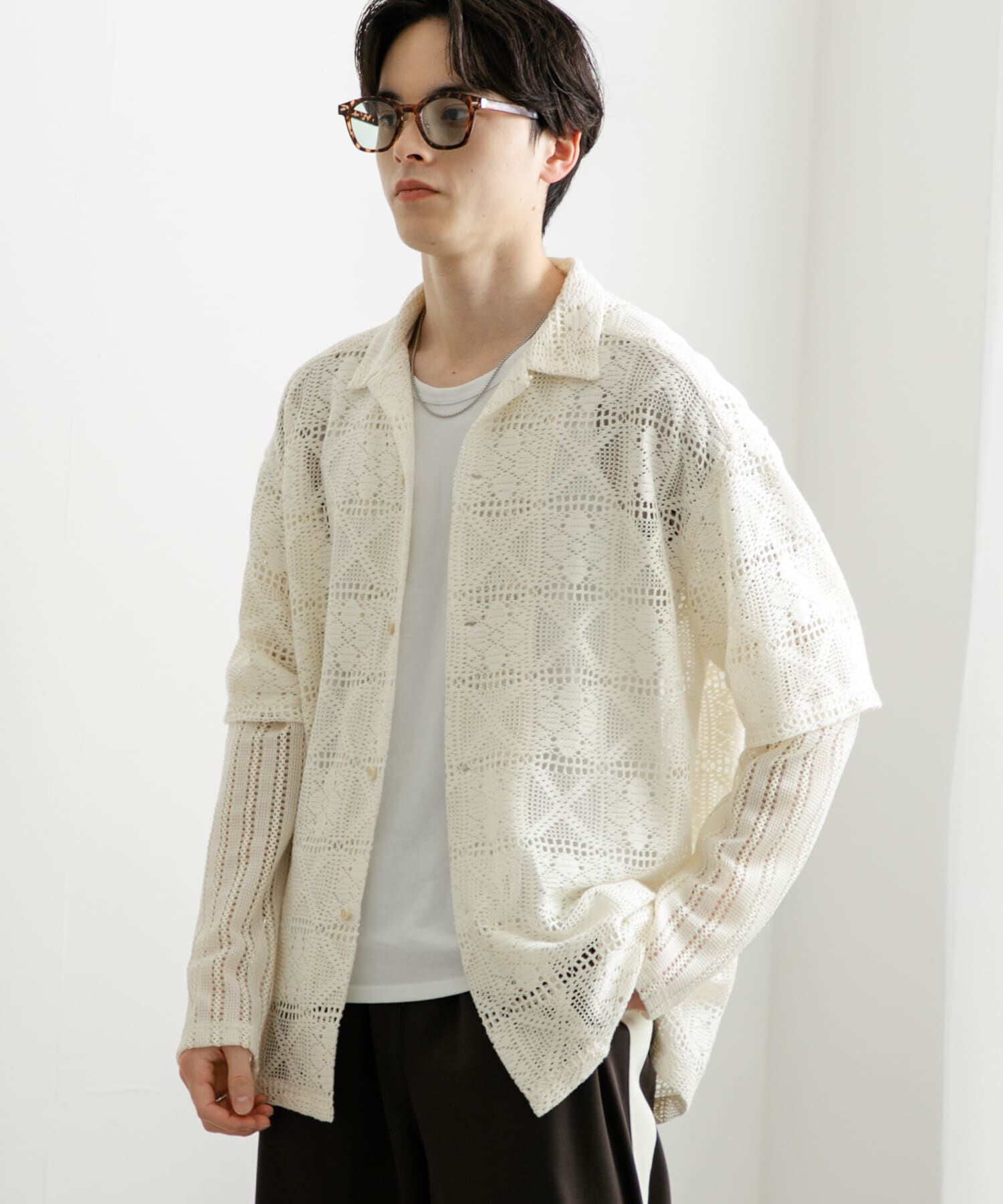 SENSE OF PLACE by URBAN RESEARCH「レースフェイクレイヤードロングスリーブシャツ」|シャツ・ブラウス|