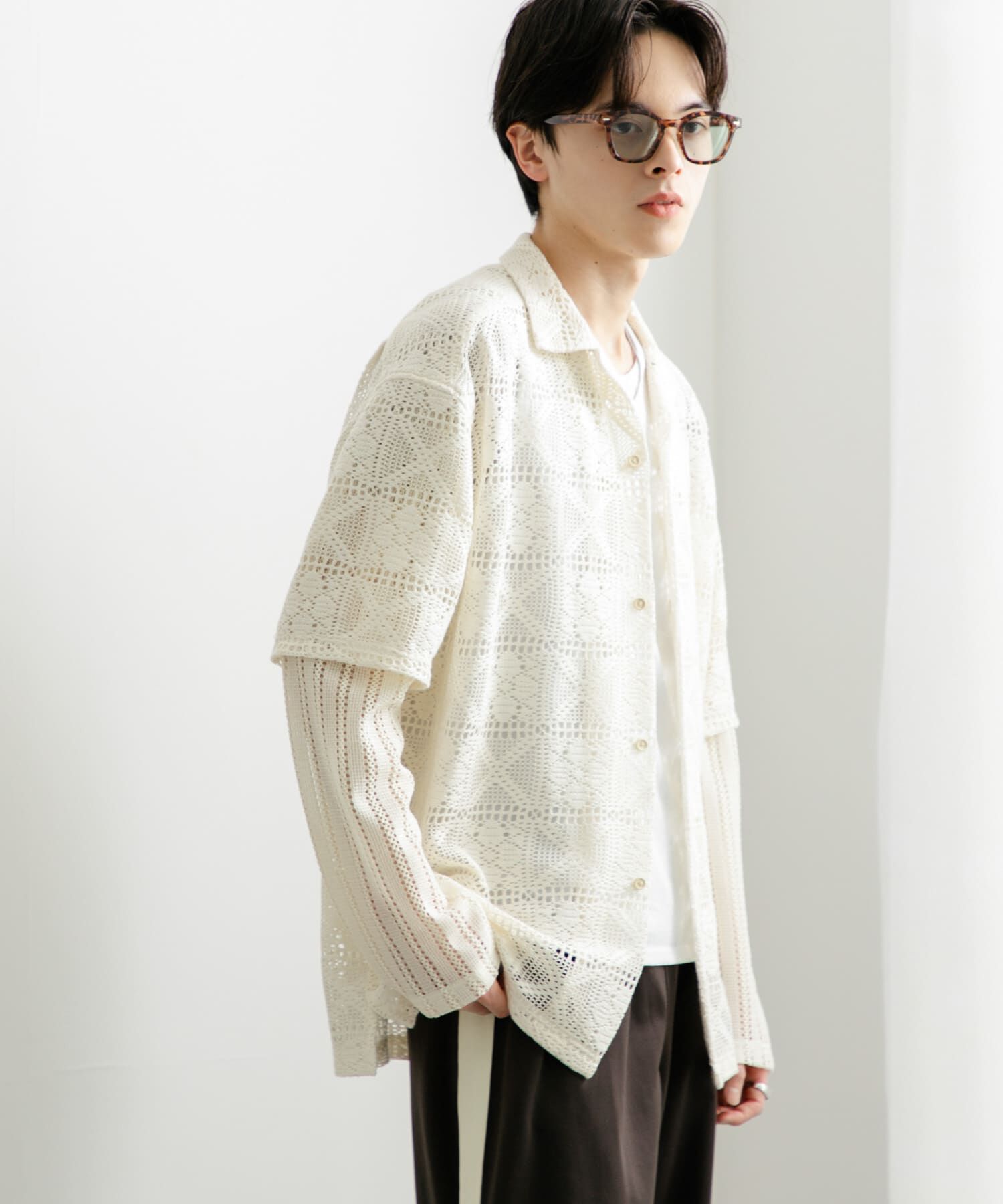 SENSE OF PLACE by URBAN RESEARCH「レースフェイクレイヤードロングスリーブシャツ」|シャツ・ブラウス|