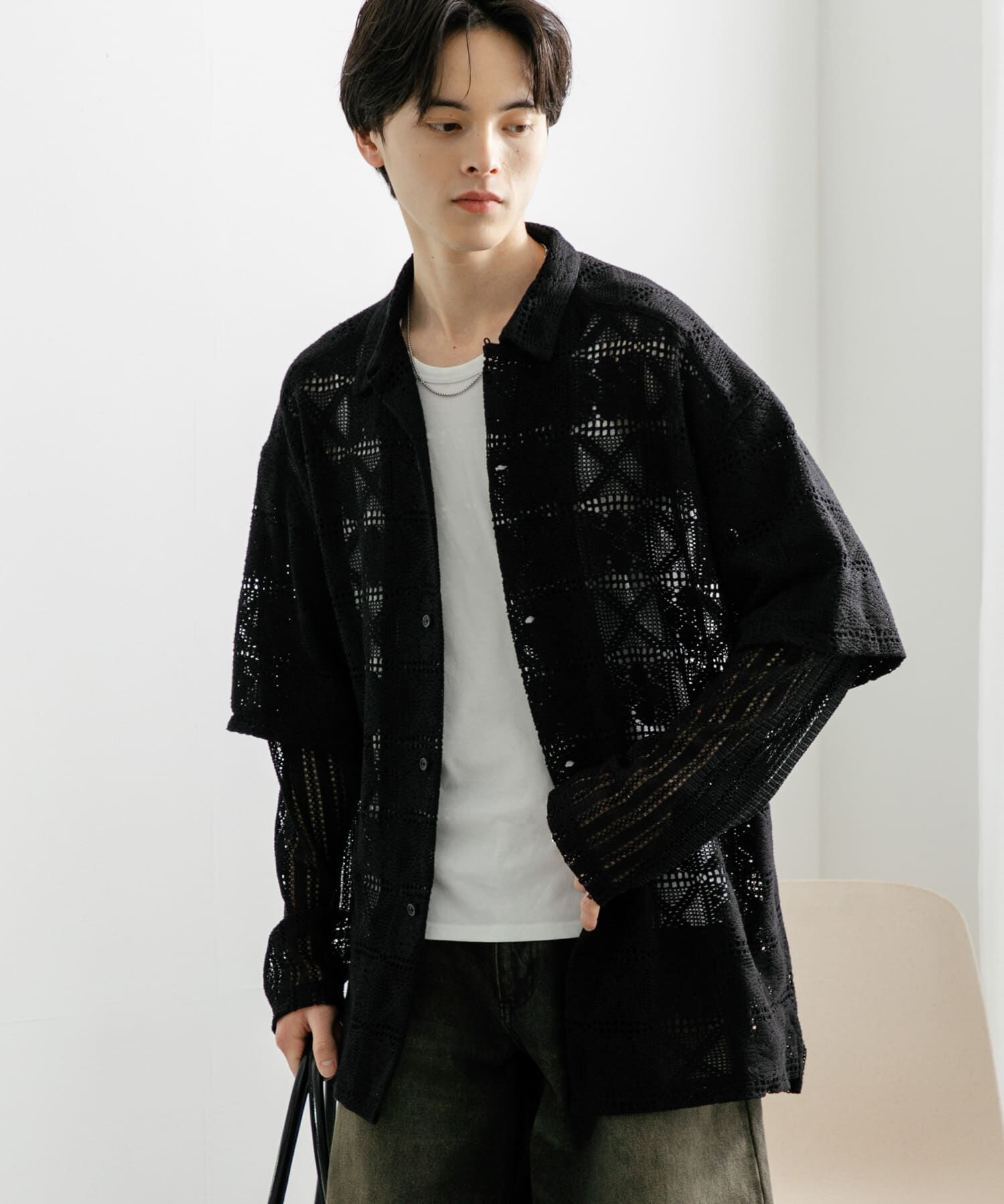 SENSE OF PLACE by URBAN RESEARCH「レースフェイクレイヤードロングスリーブシャツ」|シャツ・ブラウス|