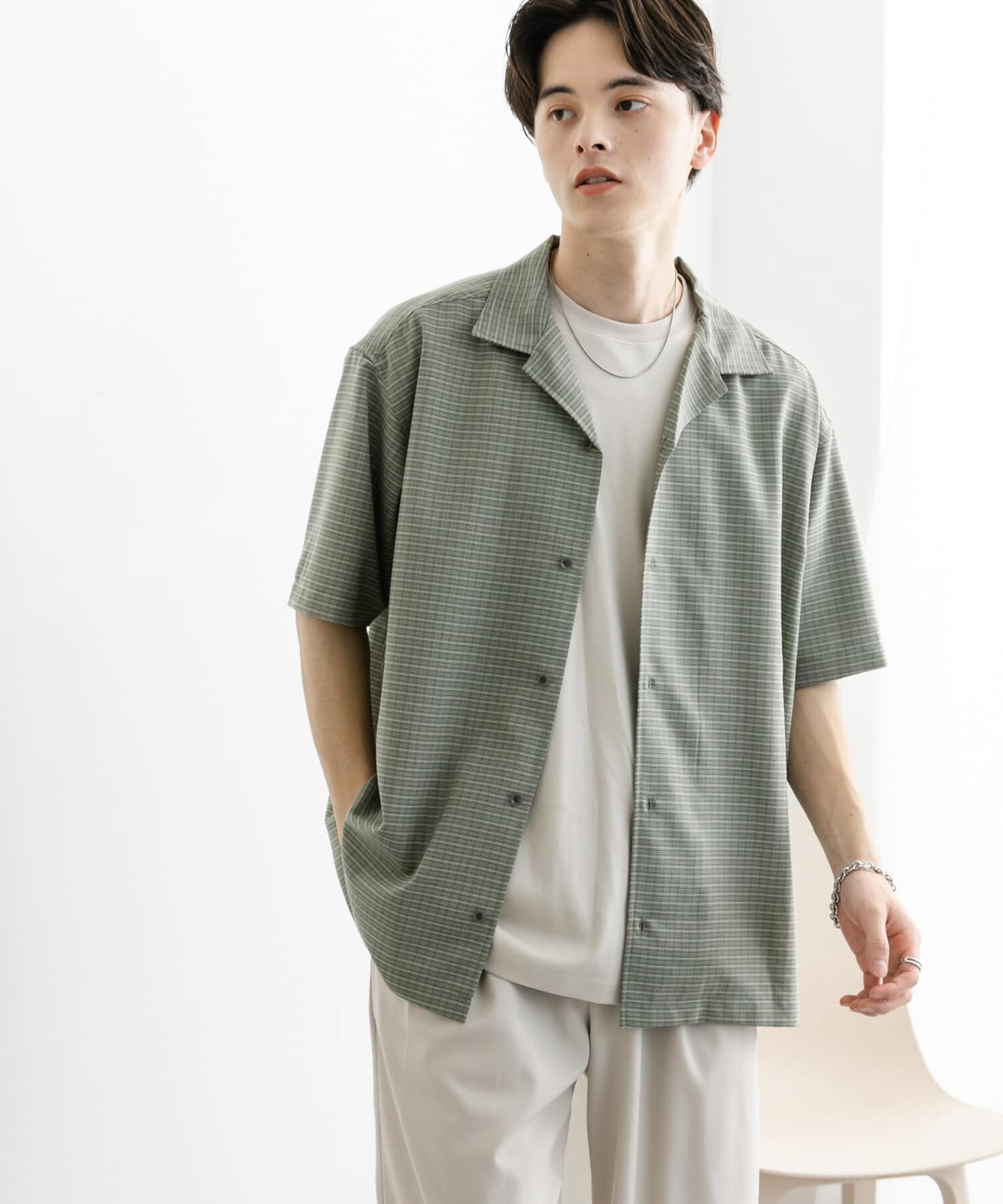 SENSE OF PLACE by URBAN RESEARCH「グレンチェックオープンカラーショートスリーブシャツ」|シャツ・ブラウス|