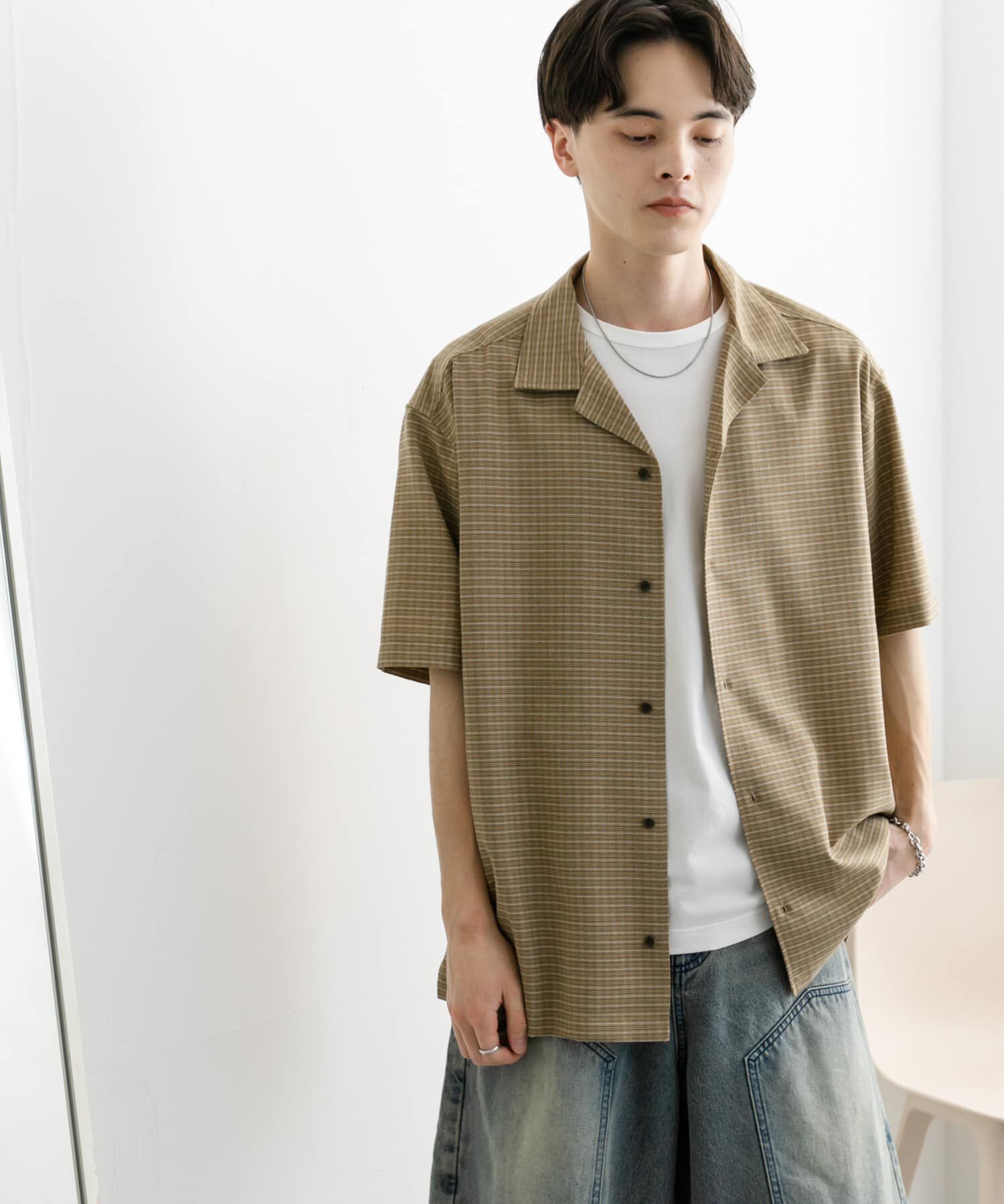 SENSE OF PLACE by URBAN RESEARCH「グレンチェックオープンカラーショートスリーブシャツ」|シャツ・ブラウス|