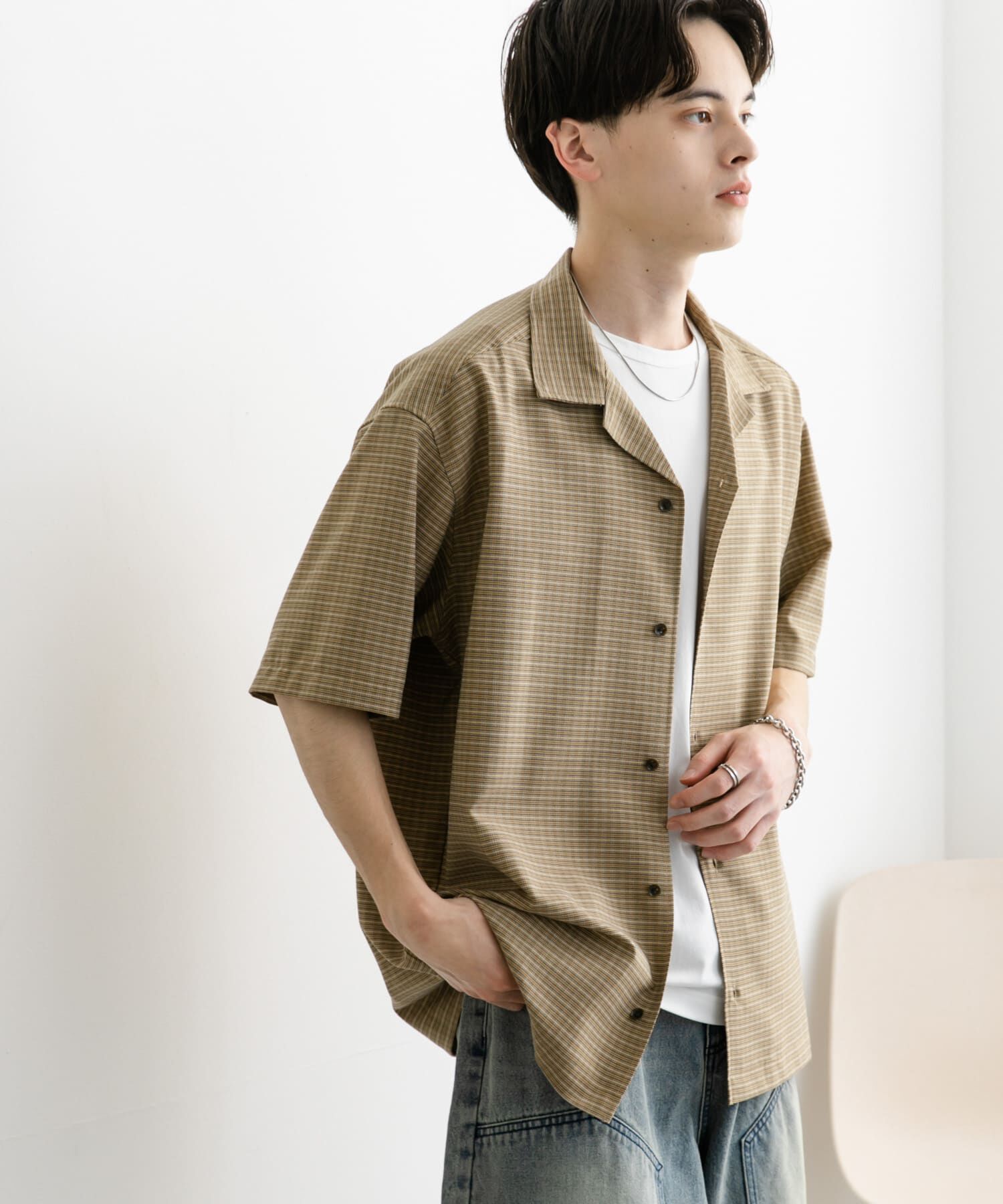 SENSE OF PLACE by URBAN RESEARCH「グレンチェックオープンカラーショートスリーブシャツ」|シャツ・ブラウス|