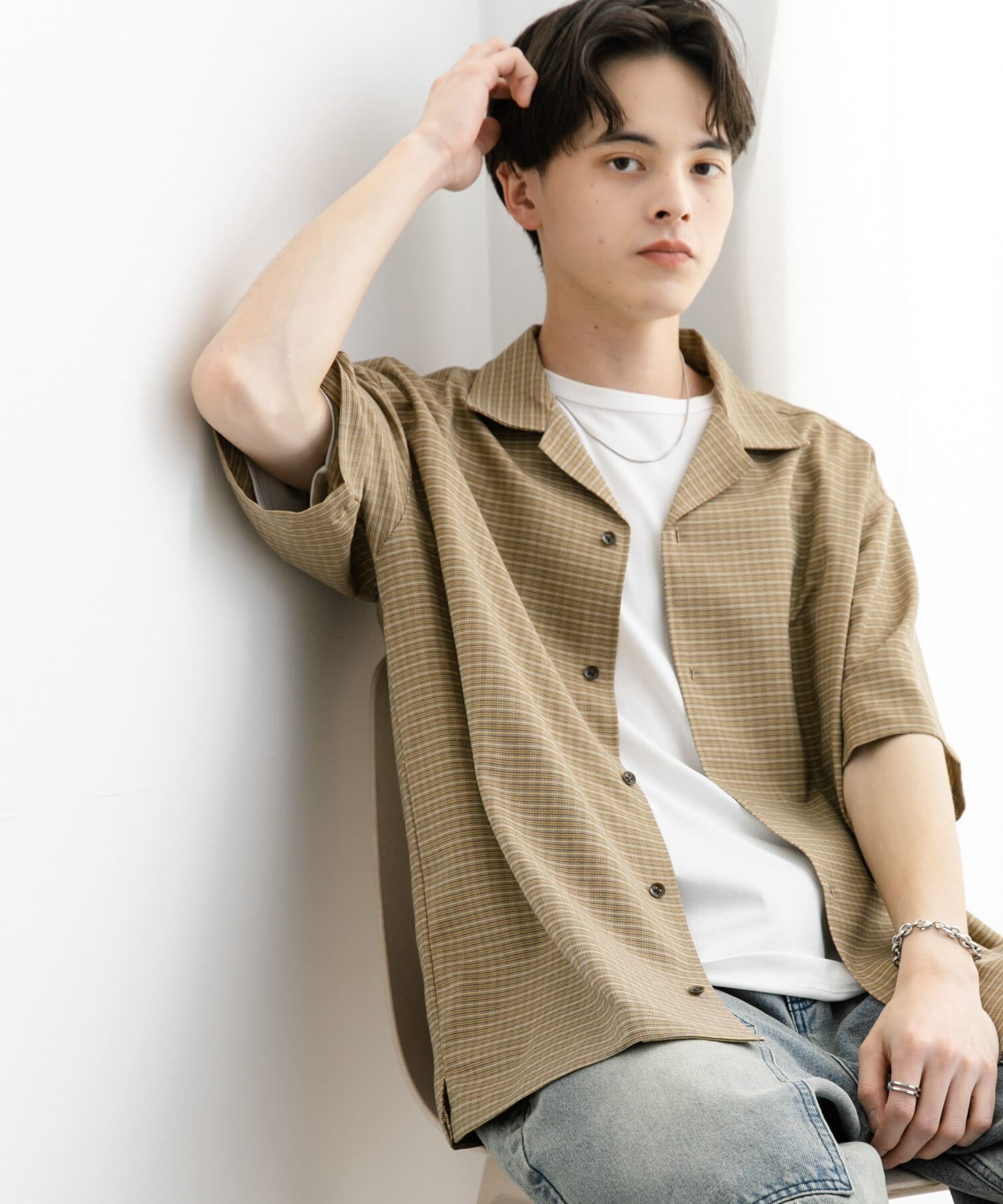 SENSE OF PLACE by URBAN RESEARCH「グレンチェックオープンカラーショートスリーブシャツ」|シャツ・ブラウス|