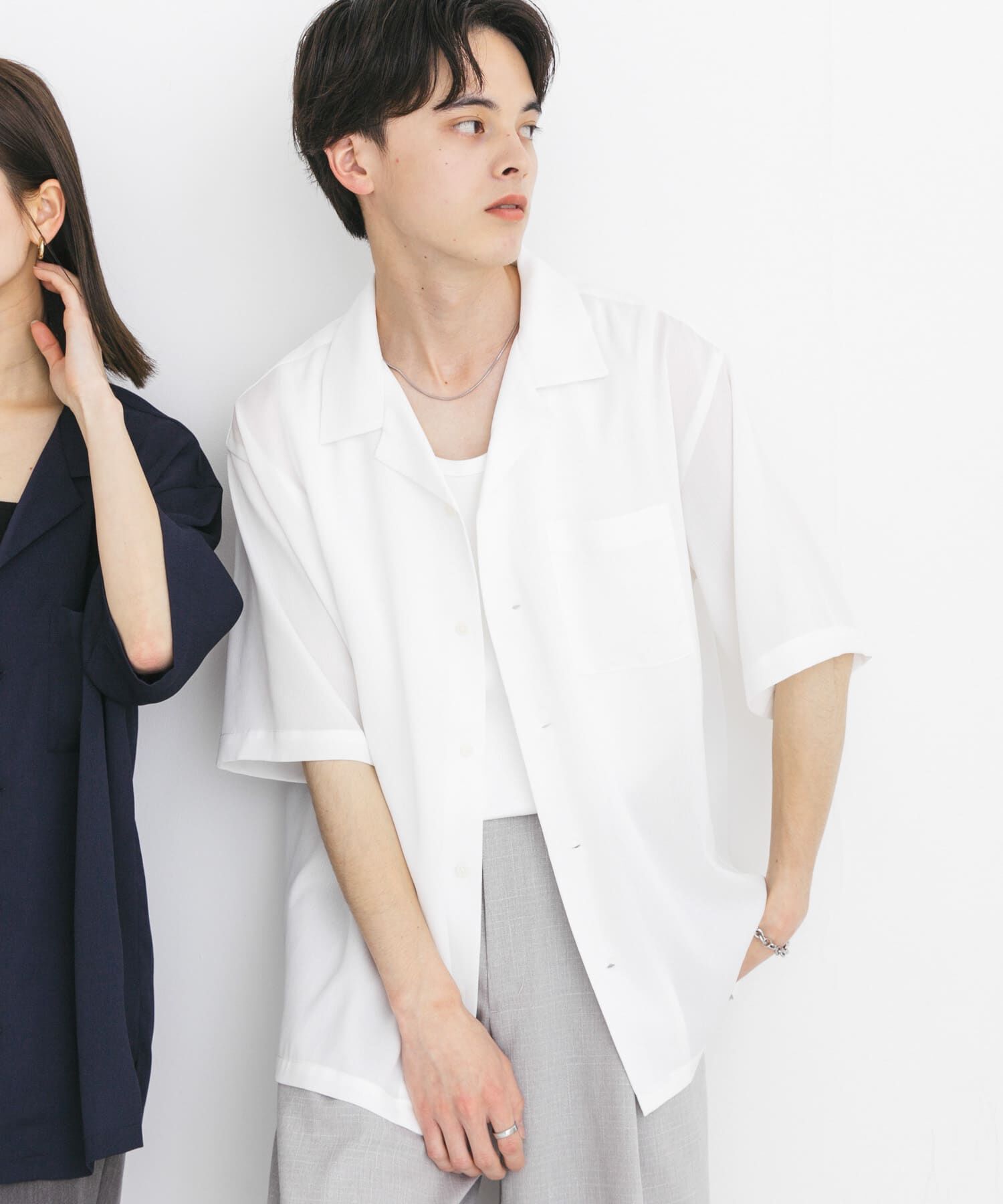 SENSE OF PLACE by URBAN RESEARCH「『ユニセックス』シアーヨウリュウオープンカラーシャツ」|シャツ・ブラウス|ホワイト