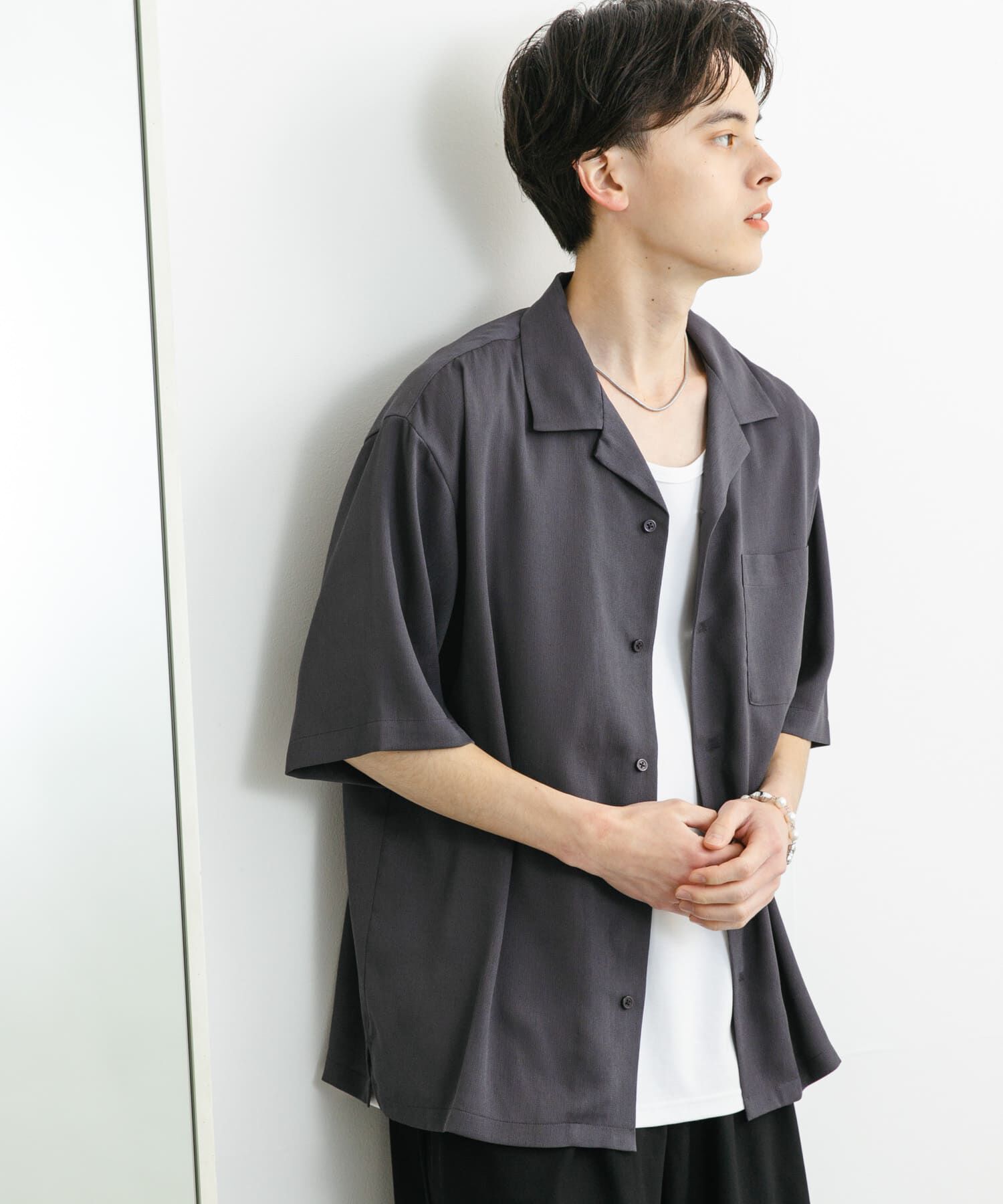 SENSE OF PLACE by URBAN RESEARCH「『ユニセックス』シアーヨウリュウオープンカラーシャツ」|シャツ・ブラウス|チャコールグレー