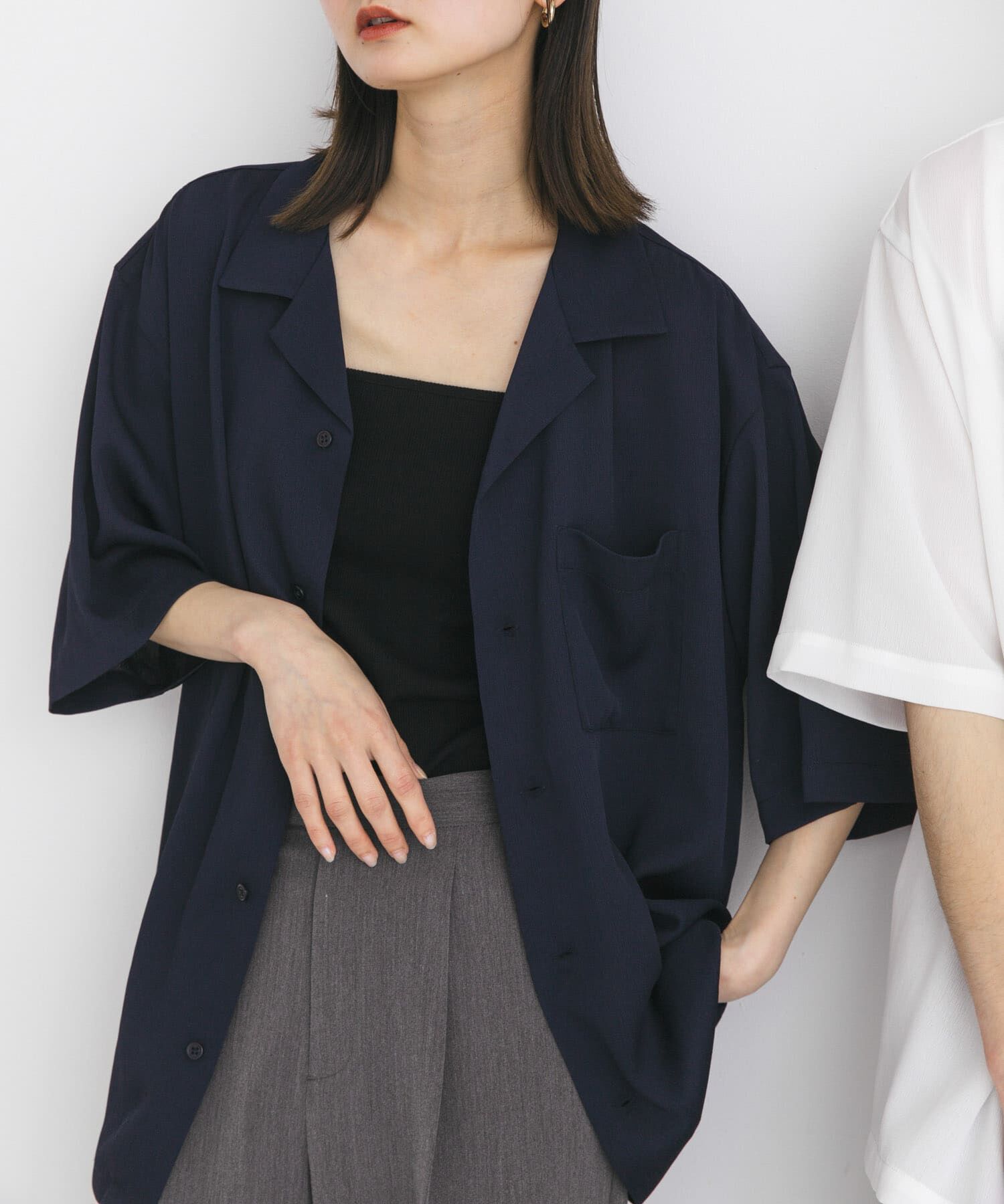 SENSE OF PLACE by URBAN RESEARCH「『ユニセックス』シアーヨウリュウオープンカラーシャツ」|シャツ・ブラウス|ネイビー