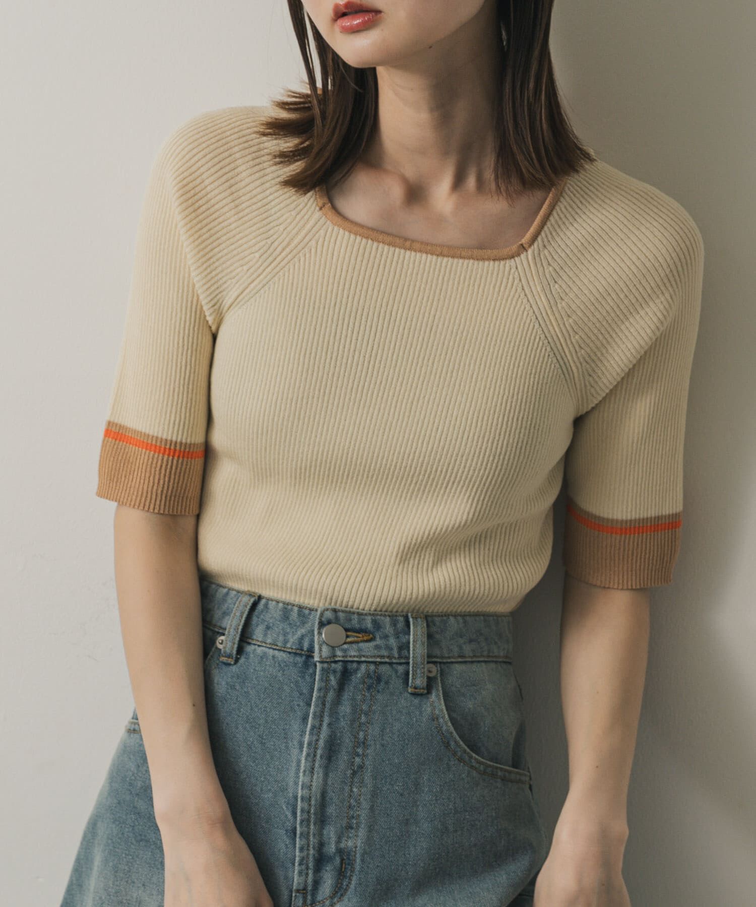 SENSE OF PLACE by URBAN RESEARCH「スクエアネックバイカラーコンパクトセーター」|ニット・セーター|アイボリー