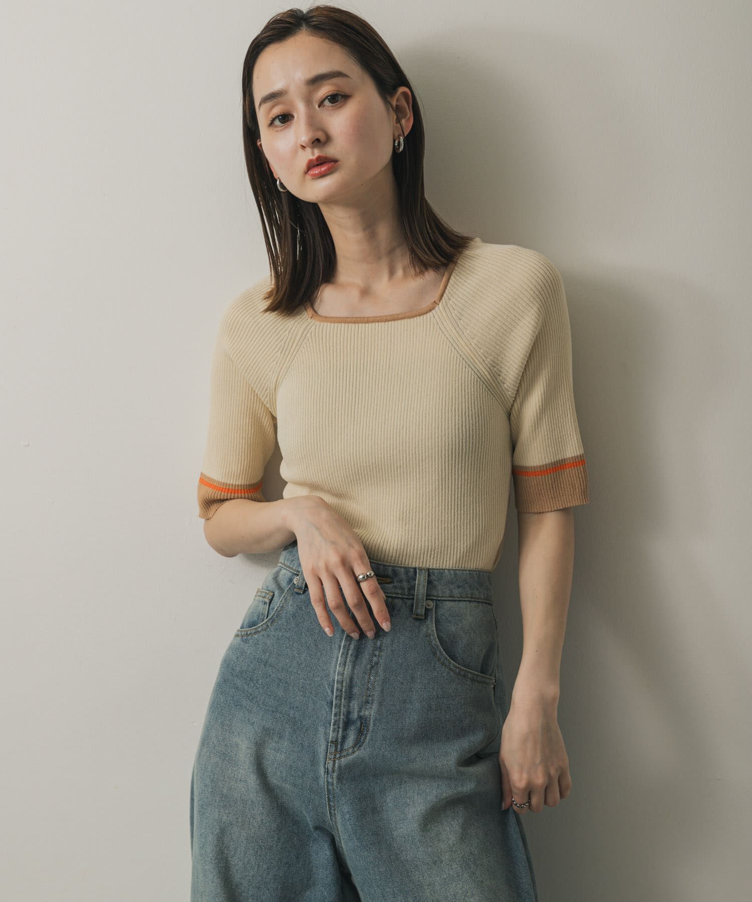 SENSE OF PLACE by URBAN RESEARCH「スクエアネックバイカラーコンパクトセーター」|ニット・セーター|