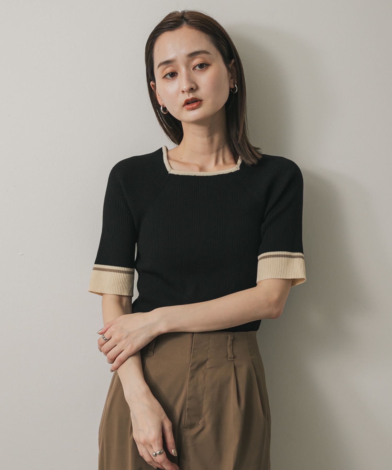 SENSE OF PLACE by URBAN RESEARCH「スクエアネックバイカラーコンパクトセーター」|ニット・セーター|