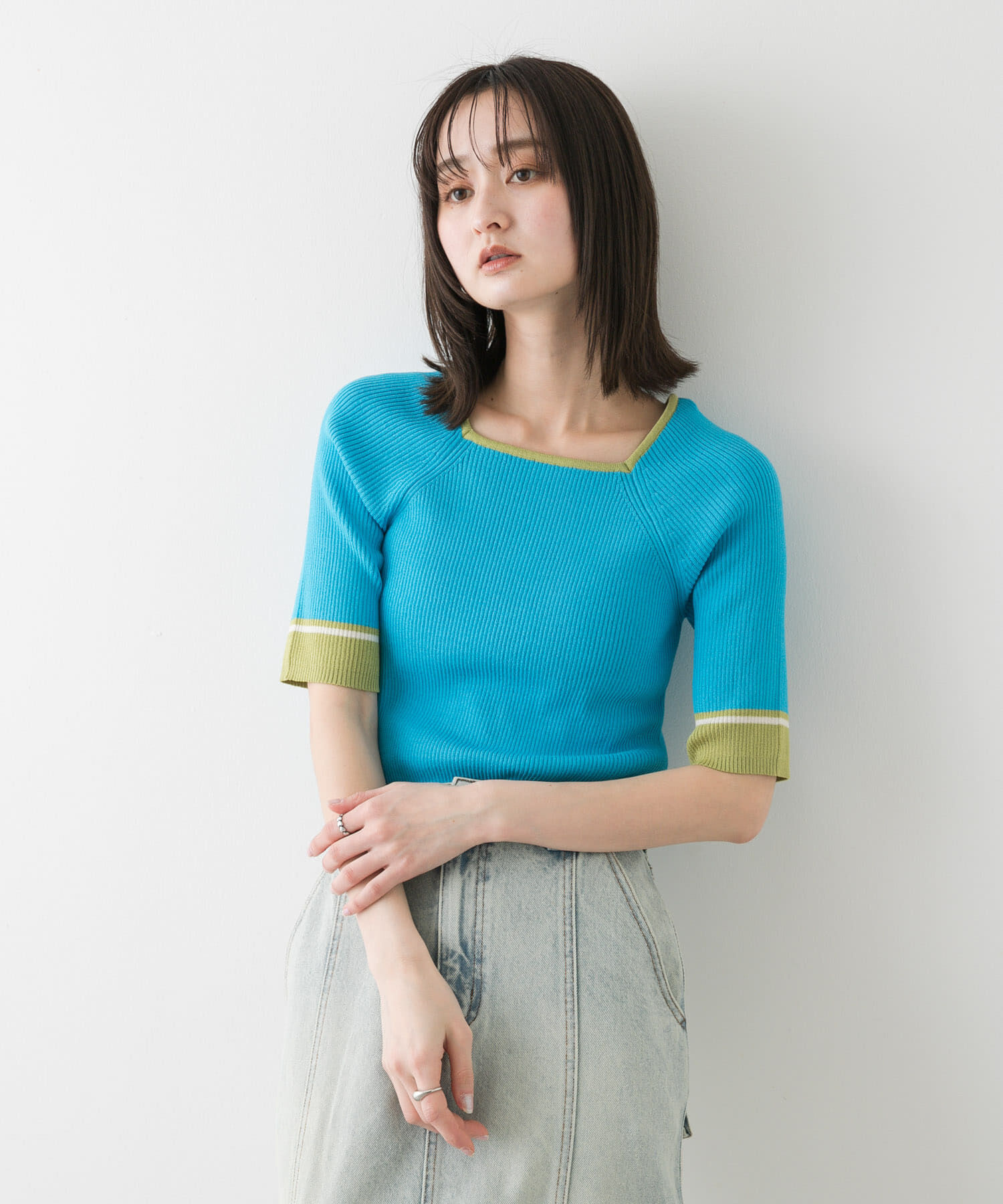 SENSE OF PLACE by URBAN RESEARCH「スクエアネックバイカラーコンパクトセーター」|ニット・セーター|