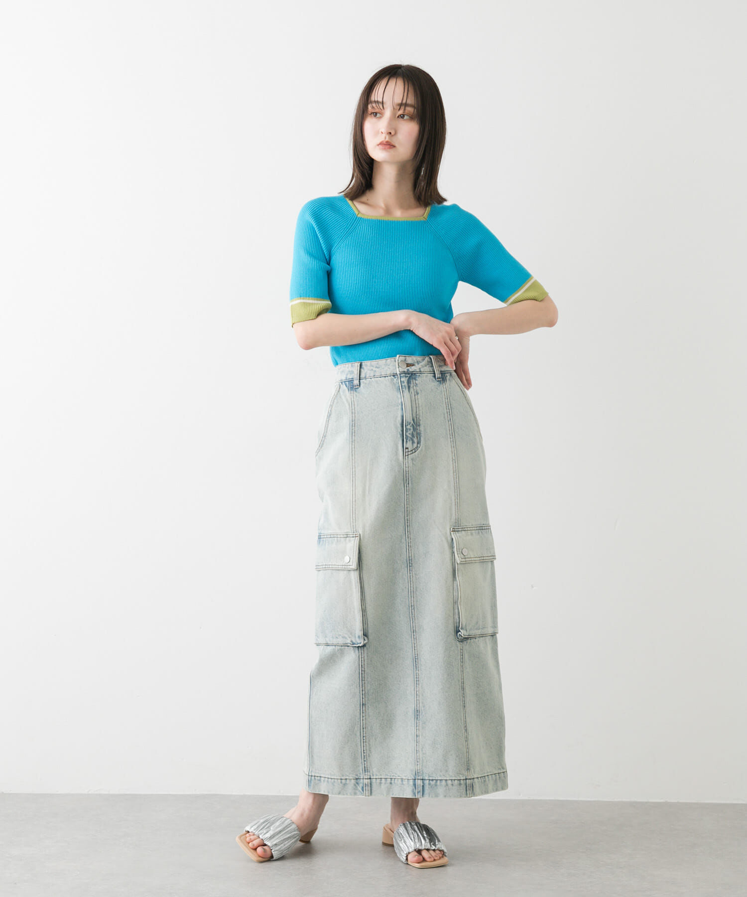 SENSE OF PLACE by URBAN RESEARCH「スクエアネックバイカラーコンパクトセーター」|ニット・セーター|